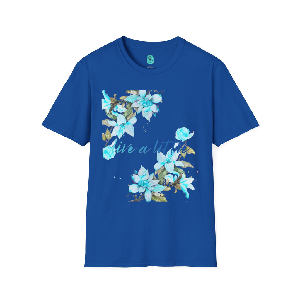Floral 'Give a Little' Tee – Blue Watercolor Flower T-Shirt
