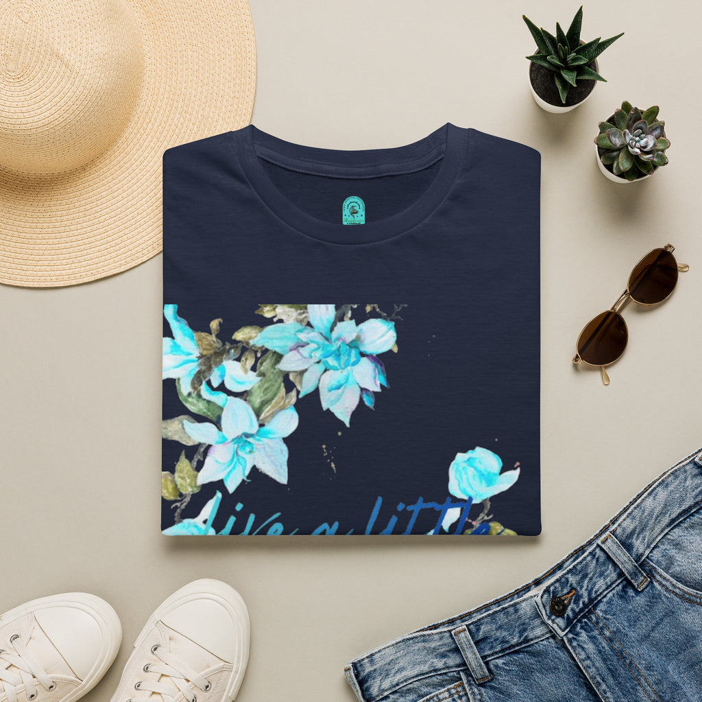 Floral 'Give a Little' Tee – Blue Watercolor Flower T-Shirt