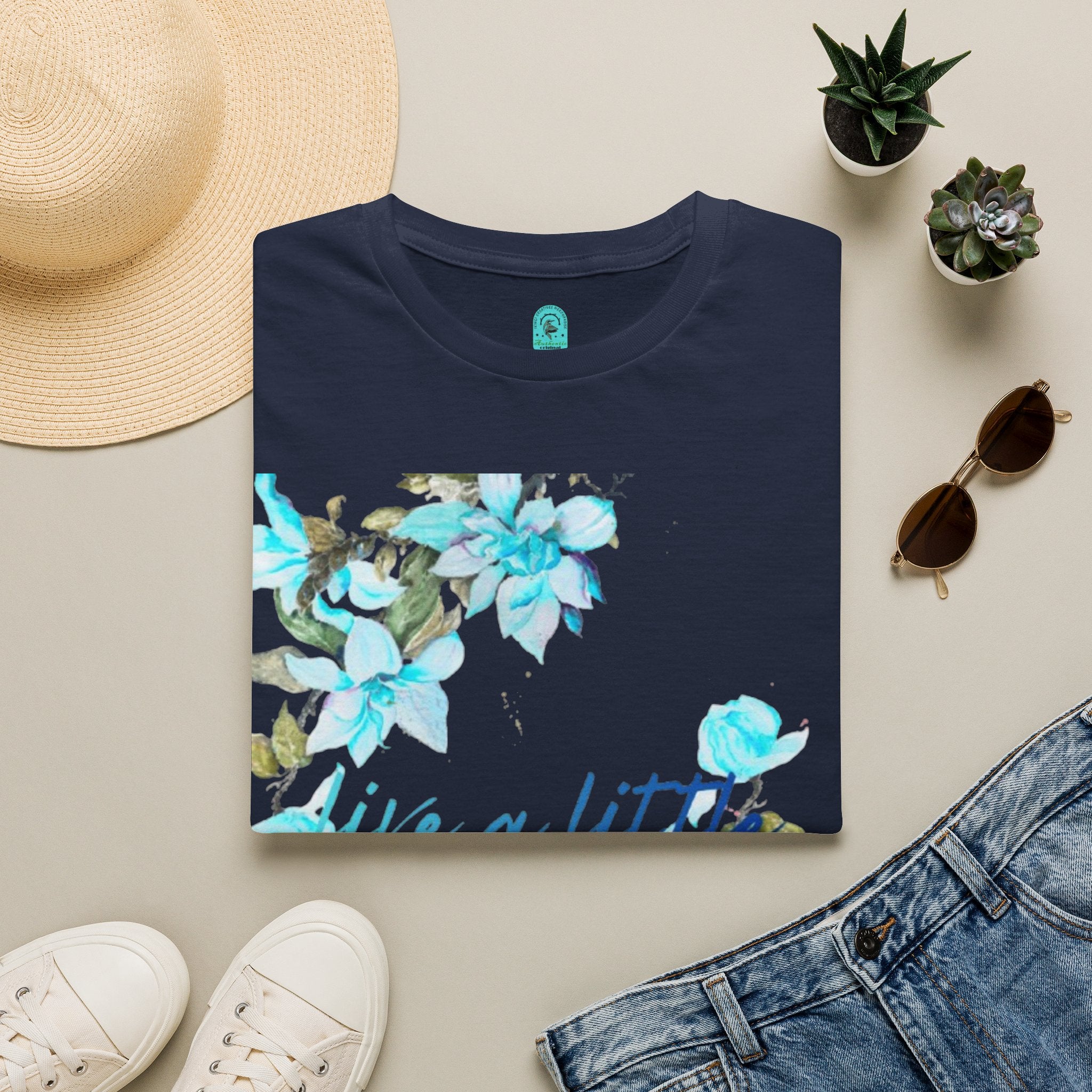 Floral 'Give a Little' Tee – Blue Watercolor Flower T-Shirt