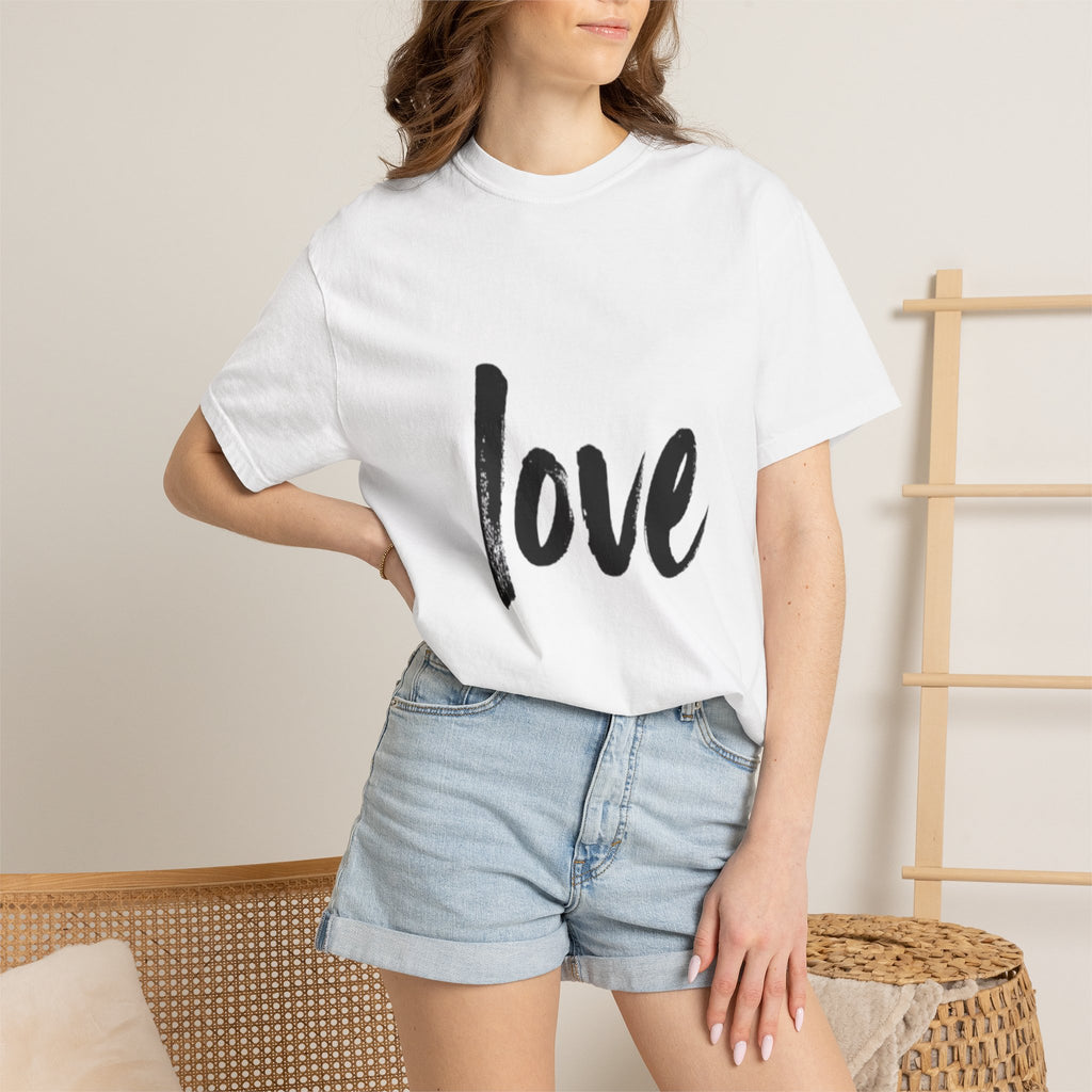 Love Script T-Shirt — Minimalist Casual Tee with Brushstroke 'love' Design