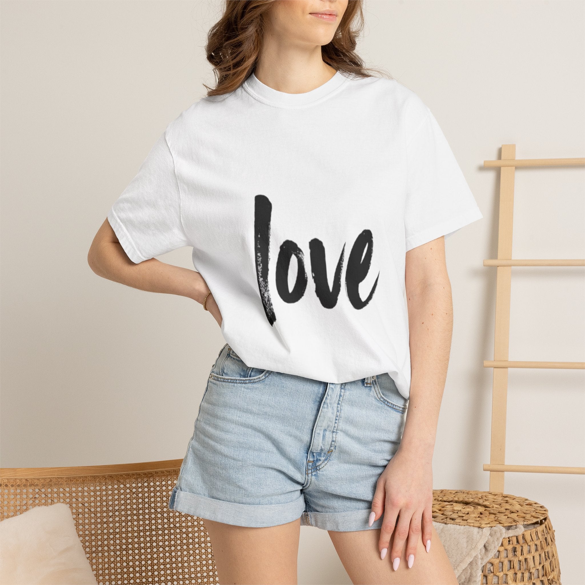 Love Script T-Shirt — Minimalist Casual Tee with Brushstroke 'love' Design
