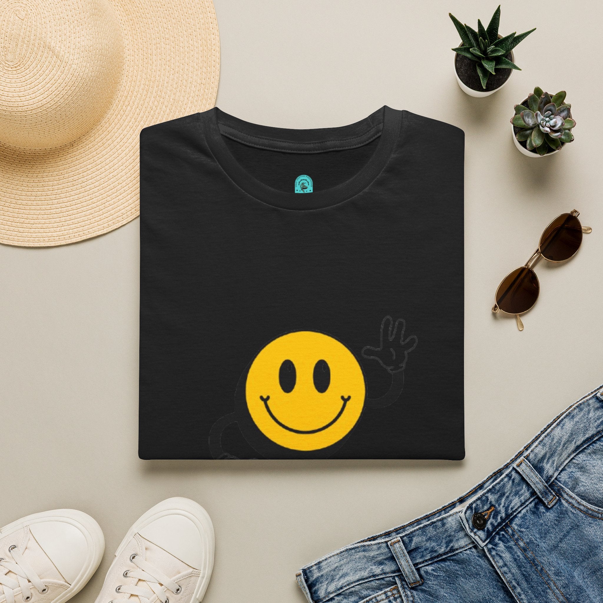 Smiley Waving T‑Shirt — Retro Happy Face Graphic Tee