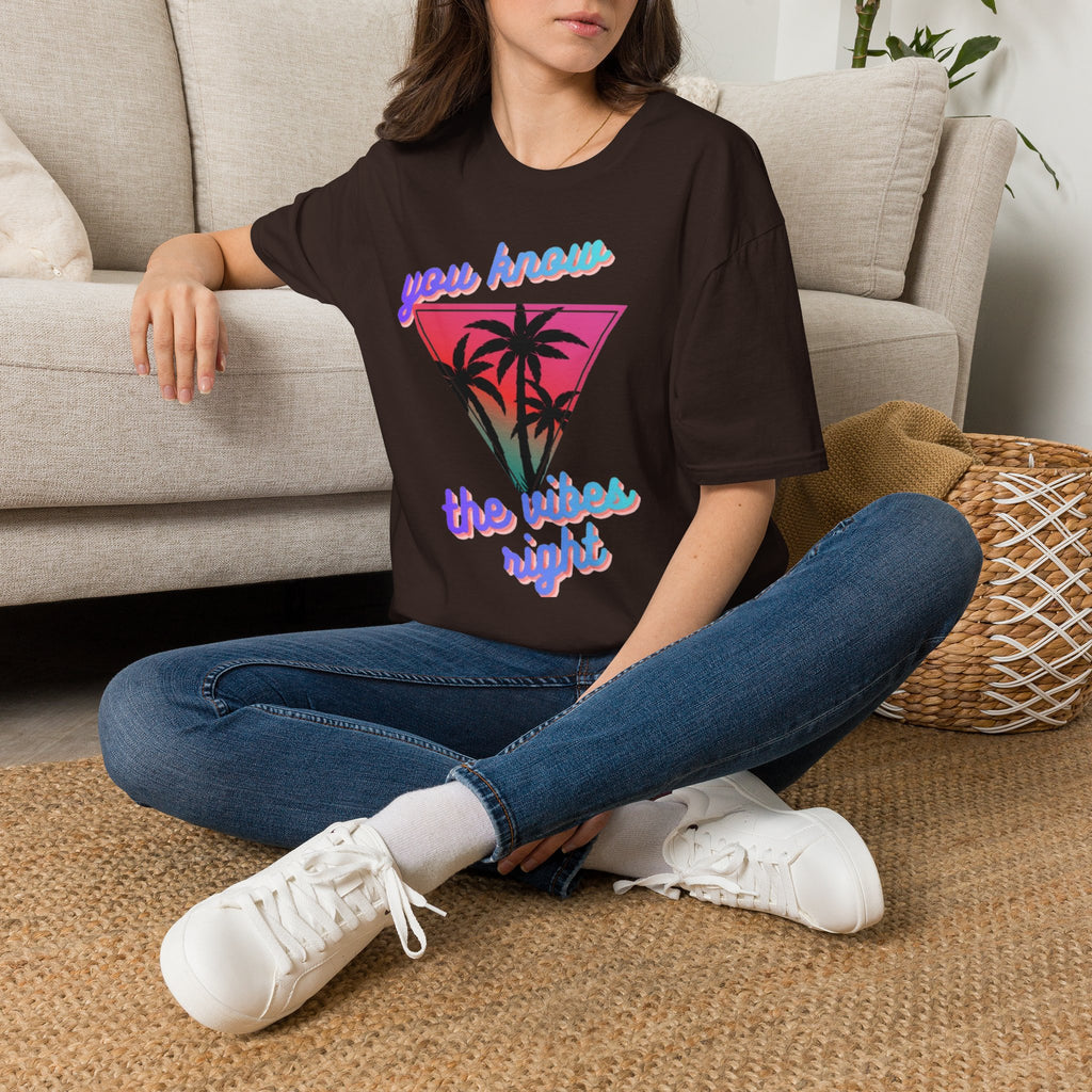 T-Shirt — "You Know the Vibes Right" Retro Palm Sunset Graphic Tee