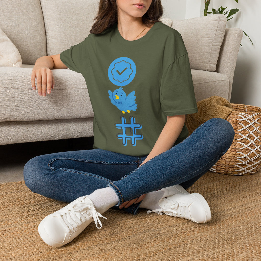 Verified Blue Bird T-Shirt — Social Media Checkmark & Hashtag Graphic Tee