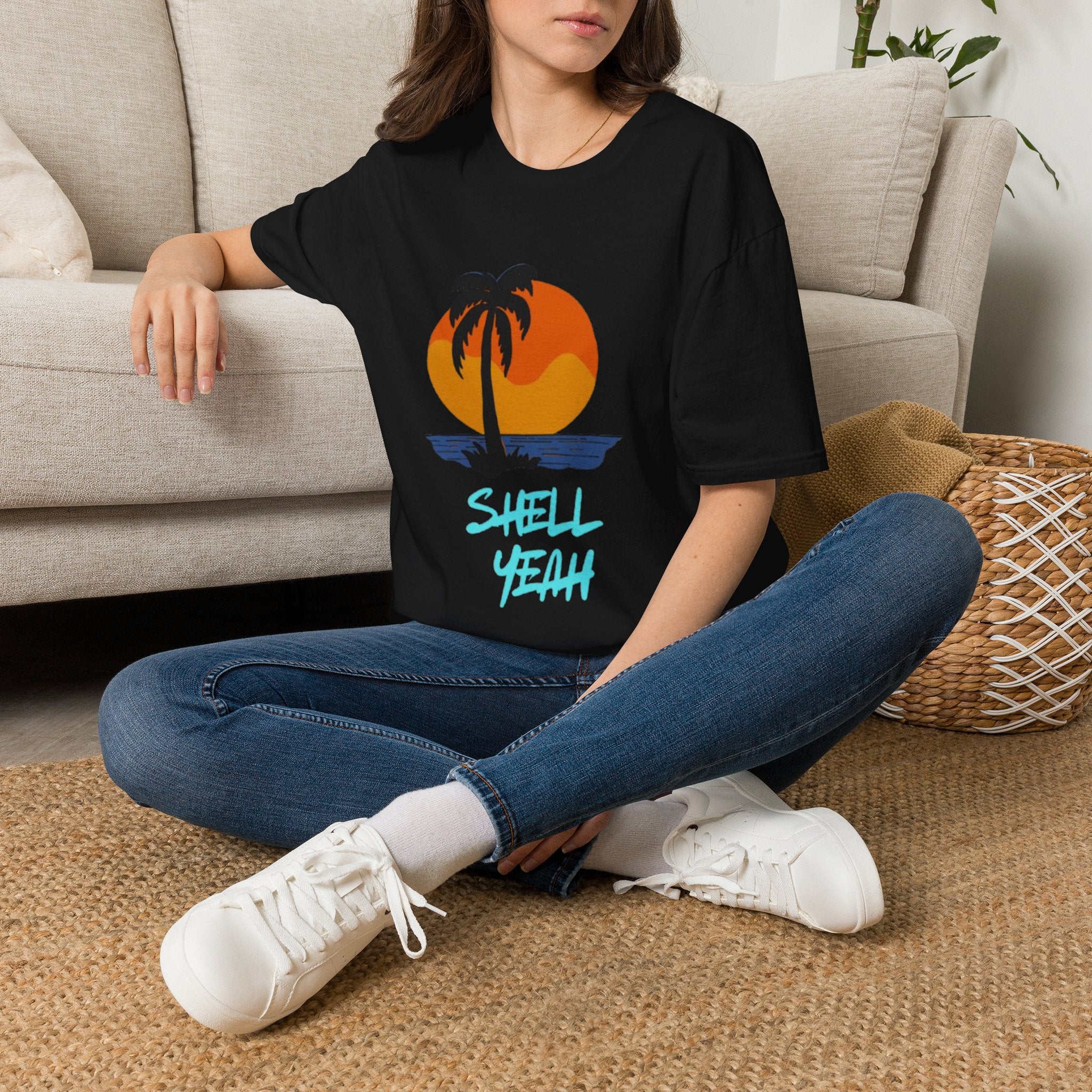 Palm Sunset T-Shirt — “Shell Yeah” Beach Vibes Tee