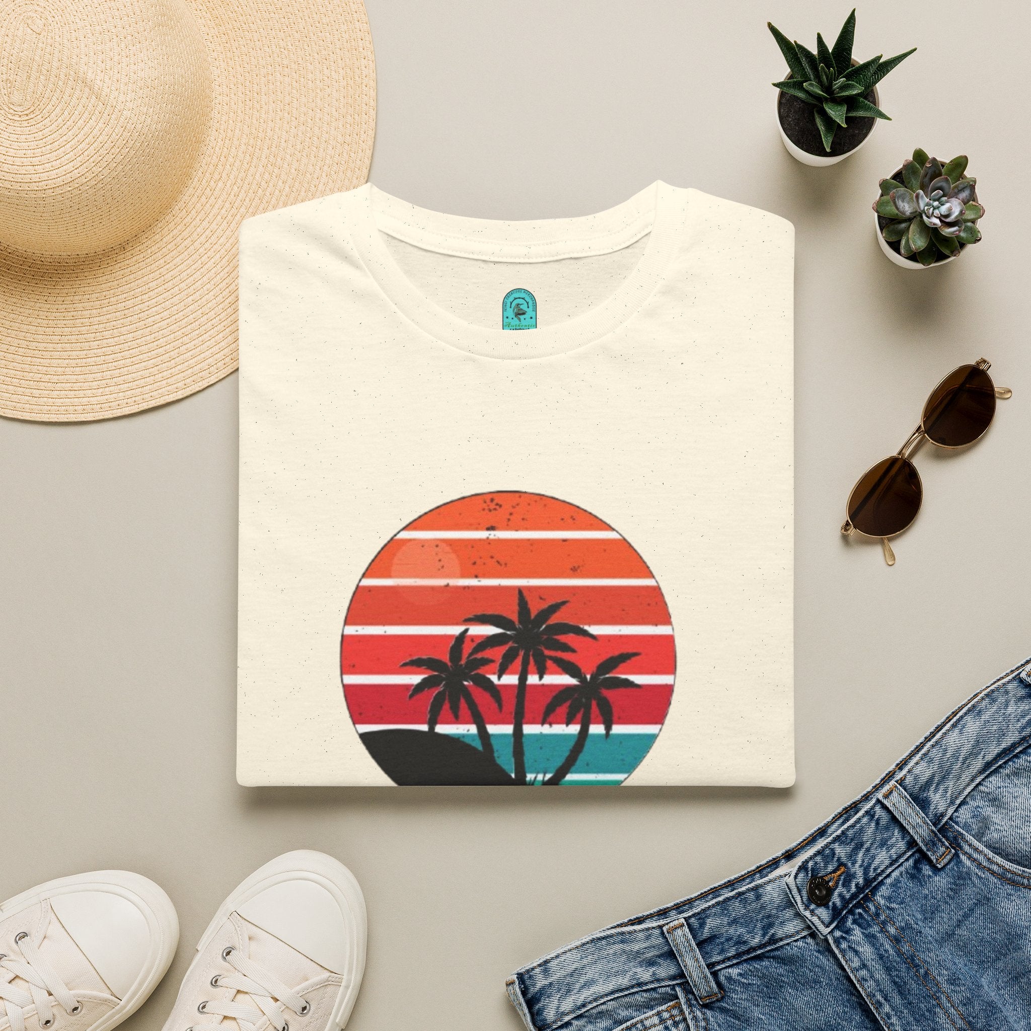 T-Shirt — Retro Sunset Palm Beach Please Tee