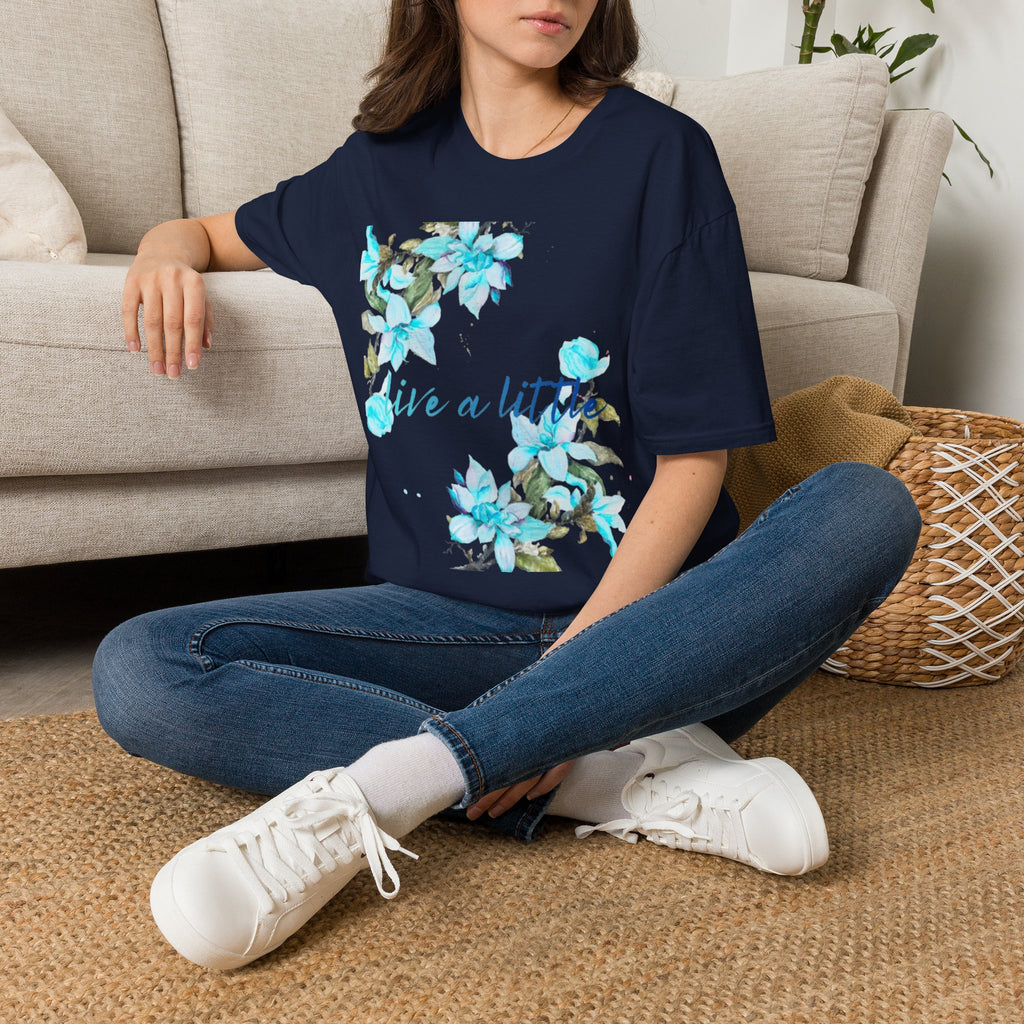 Floral 'Give a Little' Tee – Blue Watercolor Flower T-Shirt