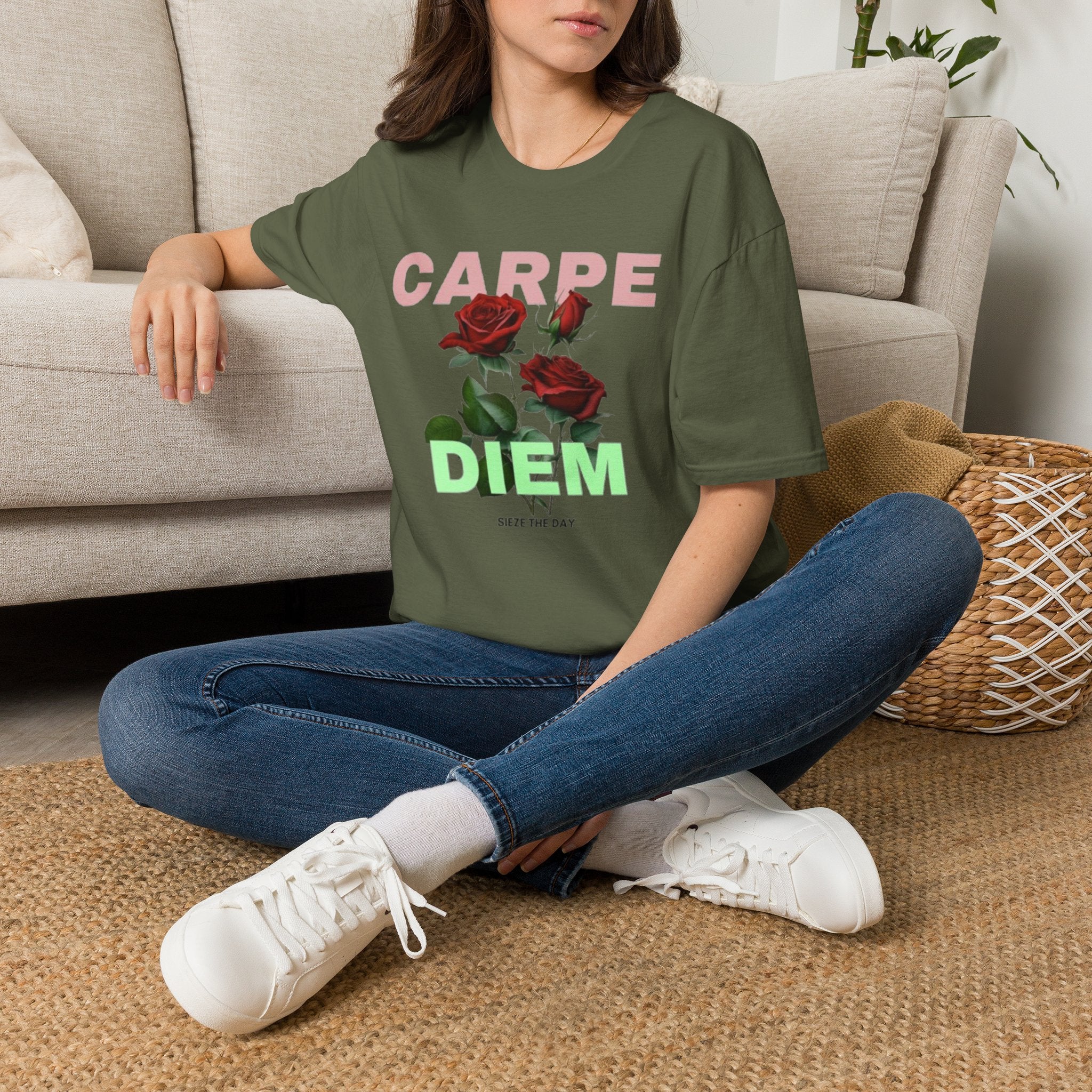 Carpe Diem Rose Tee — Inspirational Floral Graphic T-Shirt