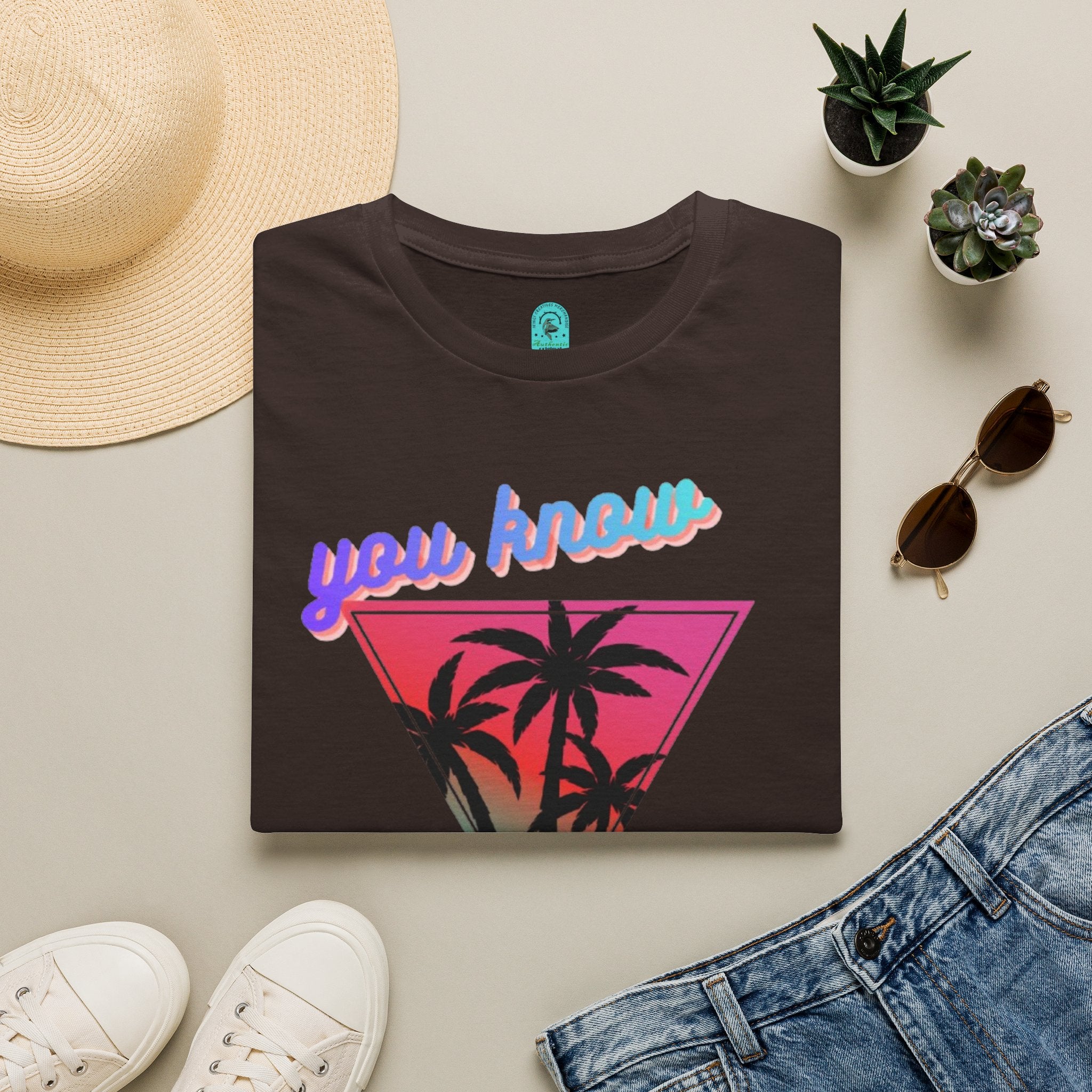 T-Shirt — "You Know the Vibes Right" Retro Palm Sunset Graphic Tee
