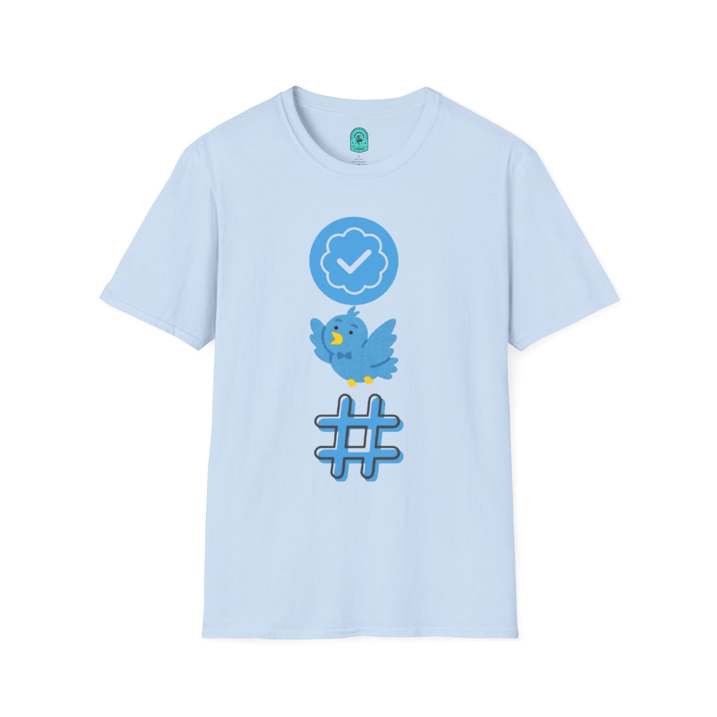 Verified Blue Bird T-Shirt — Social Media Checkmark & Hashtag Graphic Tee
