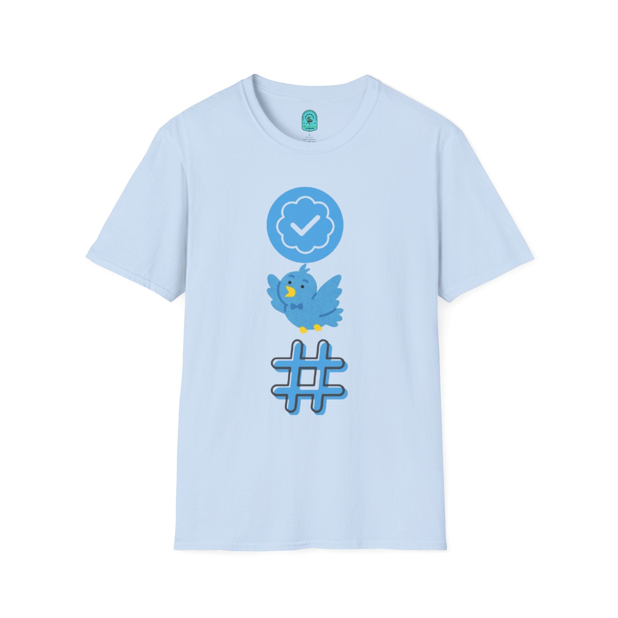 Verified Blue Bird T-Shirt — Social Media Checkmark & Hashtag Graphic Tee