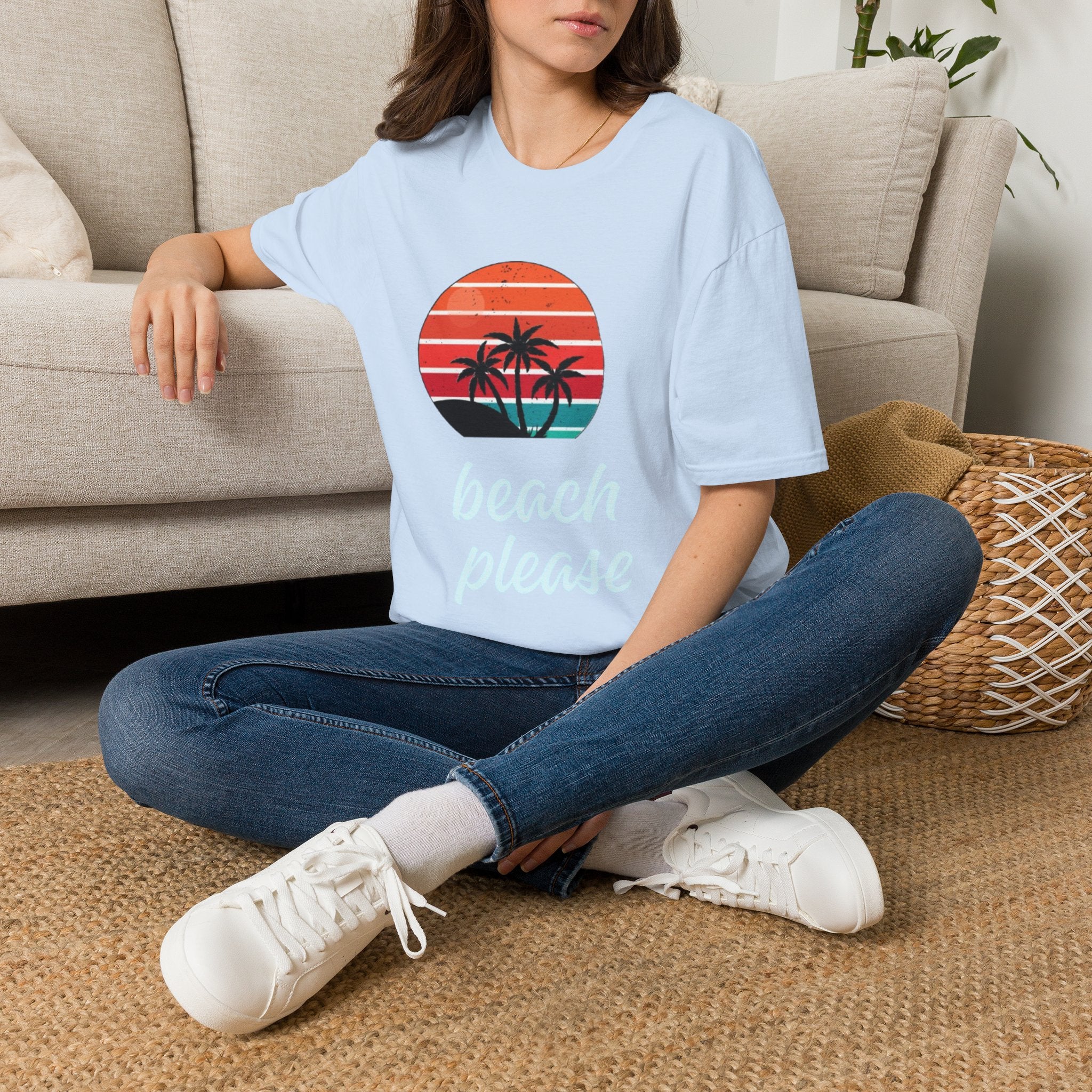 T-Shirt — Retro Sunset Palm Beach Please Tee