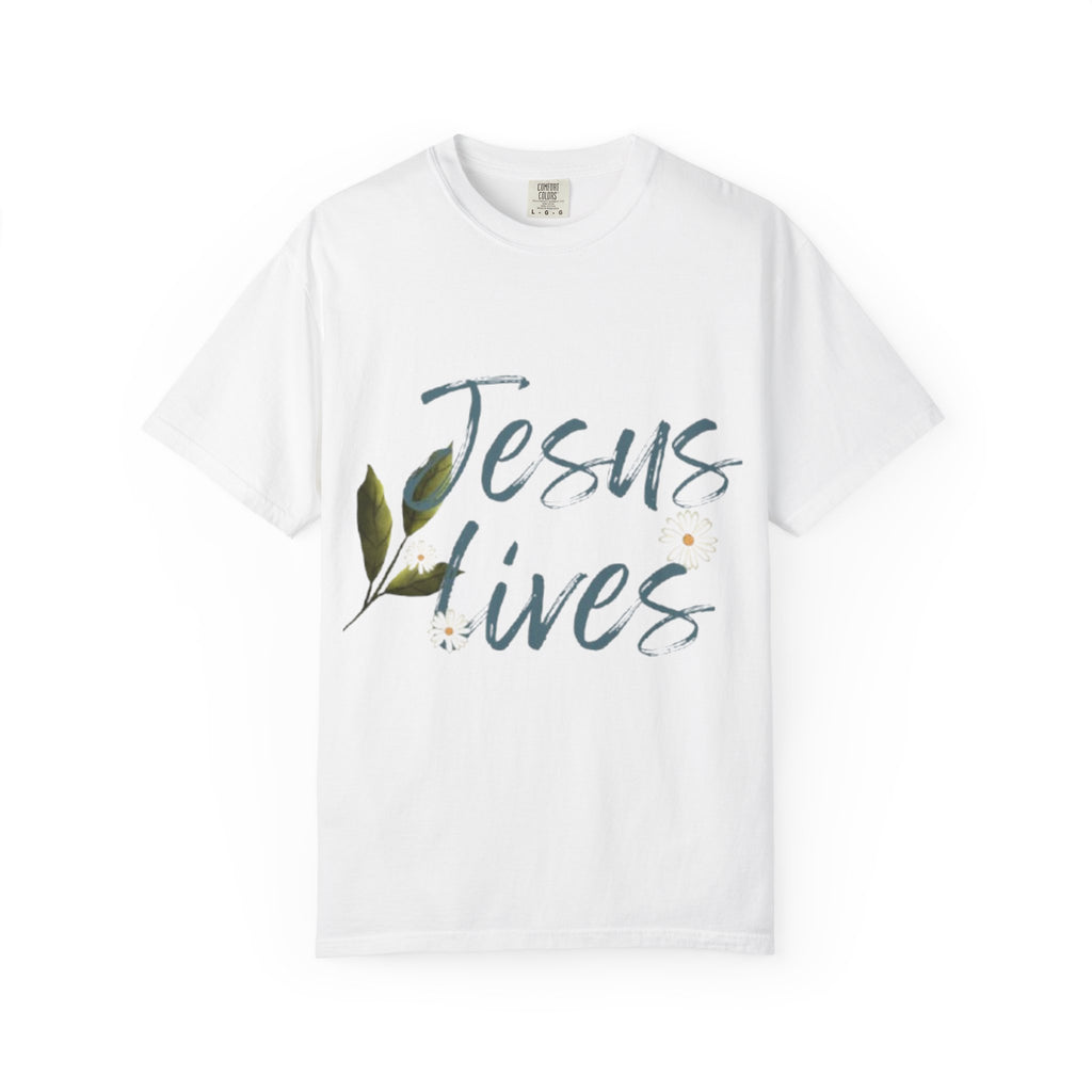 Jesus Lives T-Shirt — Floral Script Christian Tee