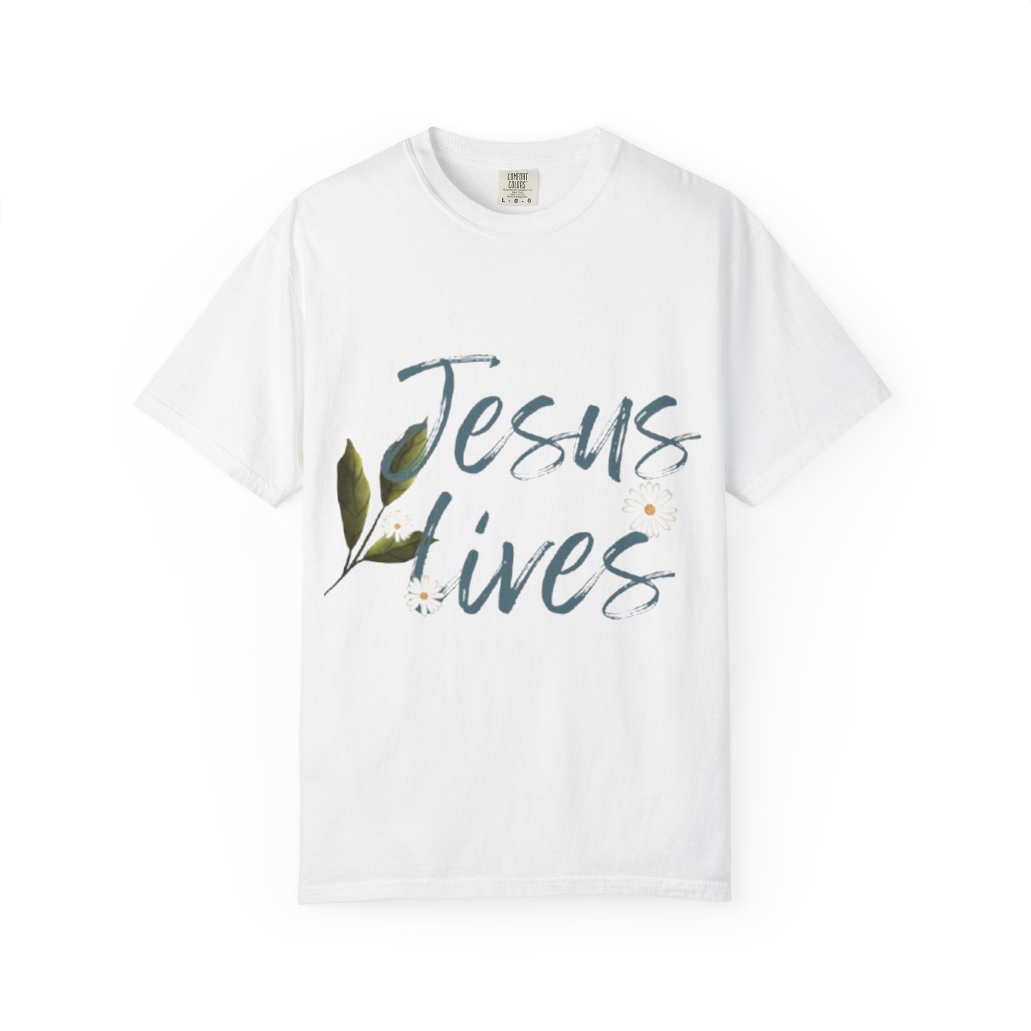 Jesus Lives T-Shirt — Floral Script Christian Tee