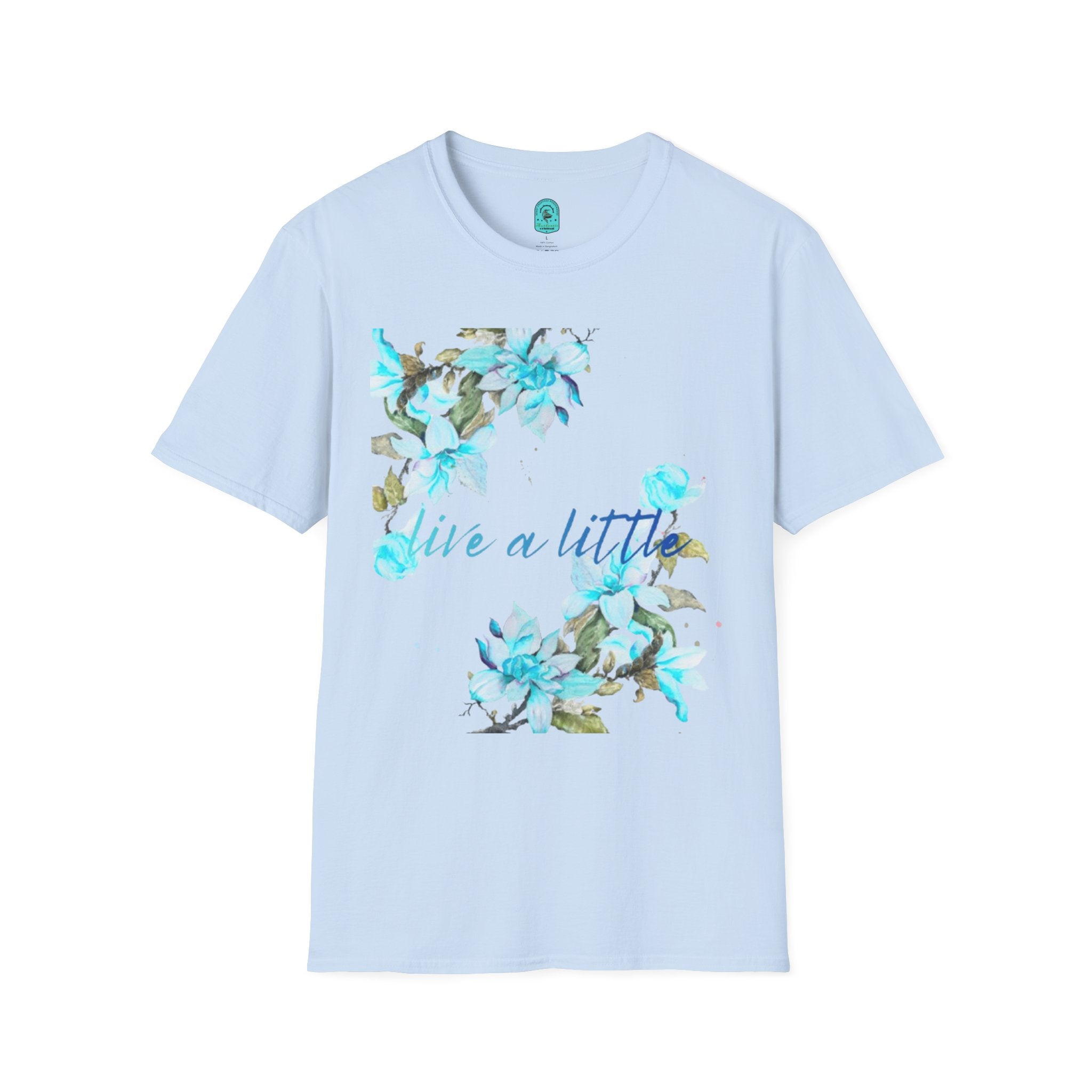 Floral 'Give a Little' Tee – Blue Watercolor Flower T-Shirt