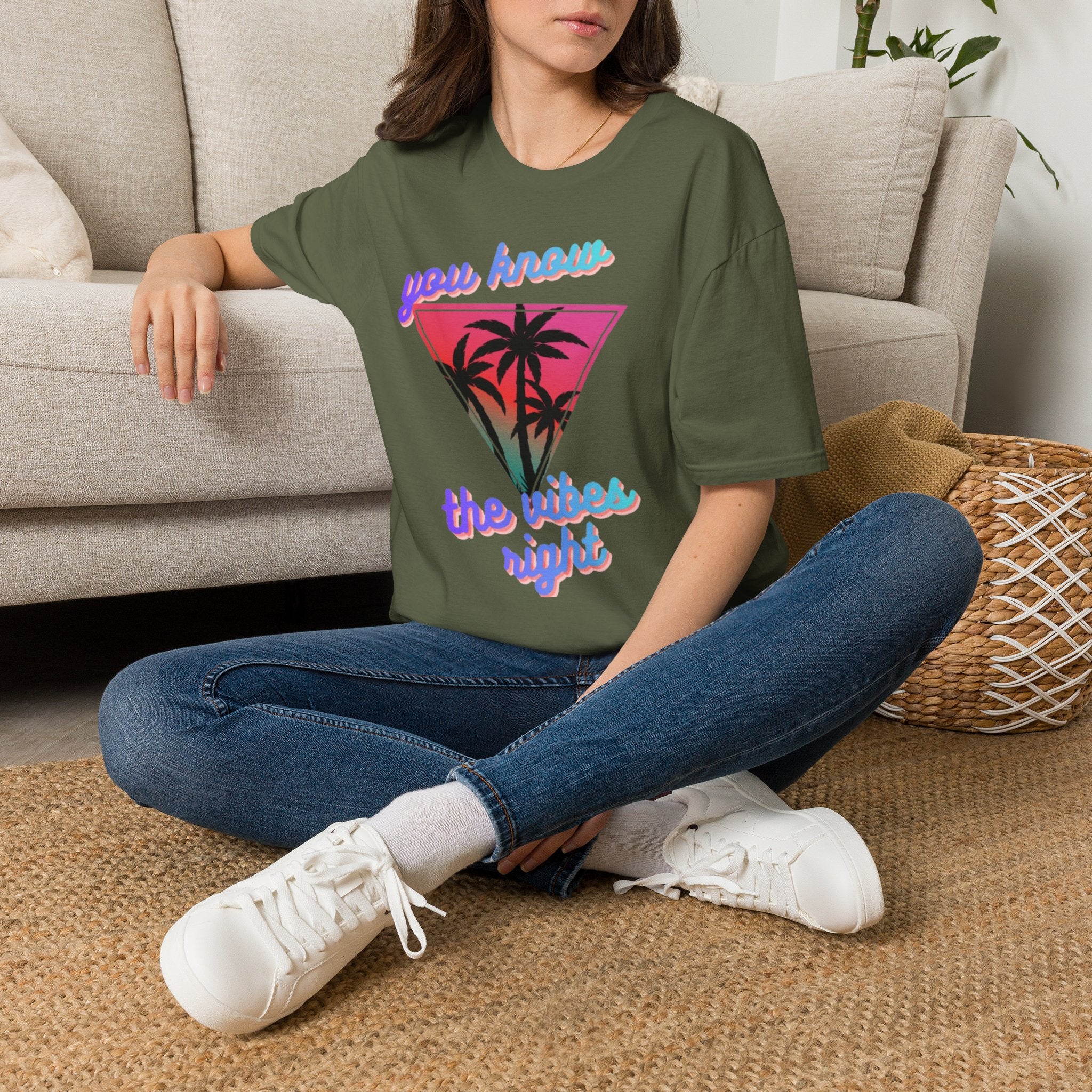 T-Shirt — "You Know the Vibes Right" Retro Palm Sunset Graphic Tee