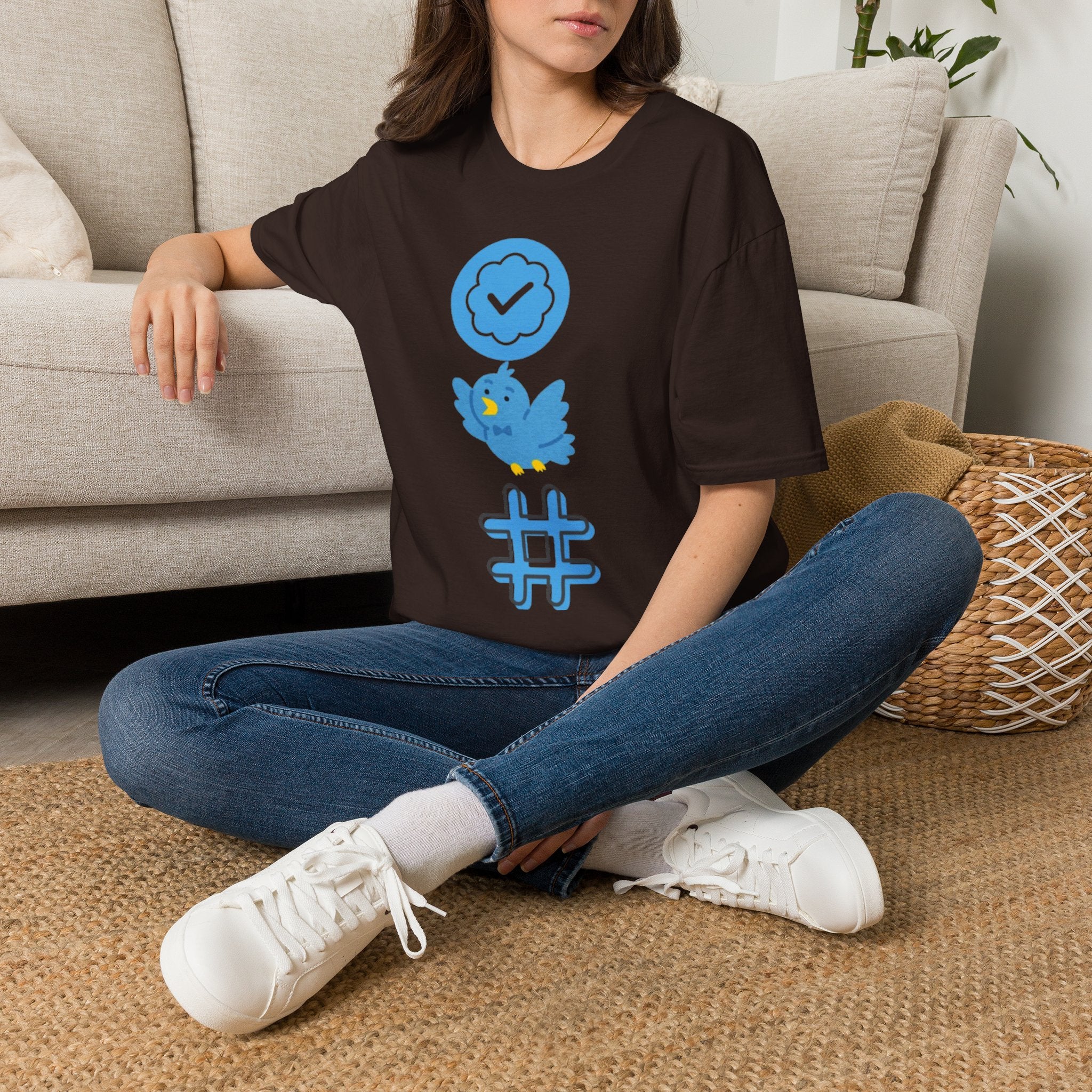 Verified Blue Bird T-Shirt — Social Media Checkmark & Hashtag Graphic Tee
