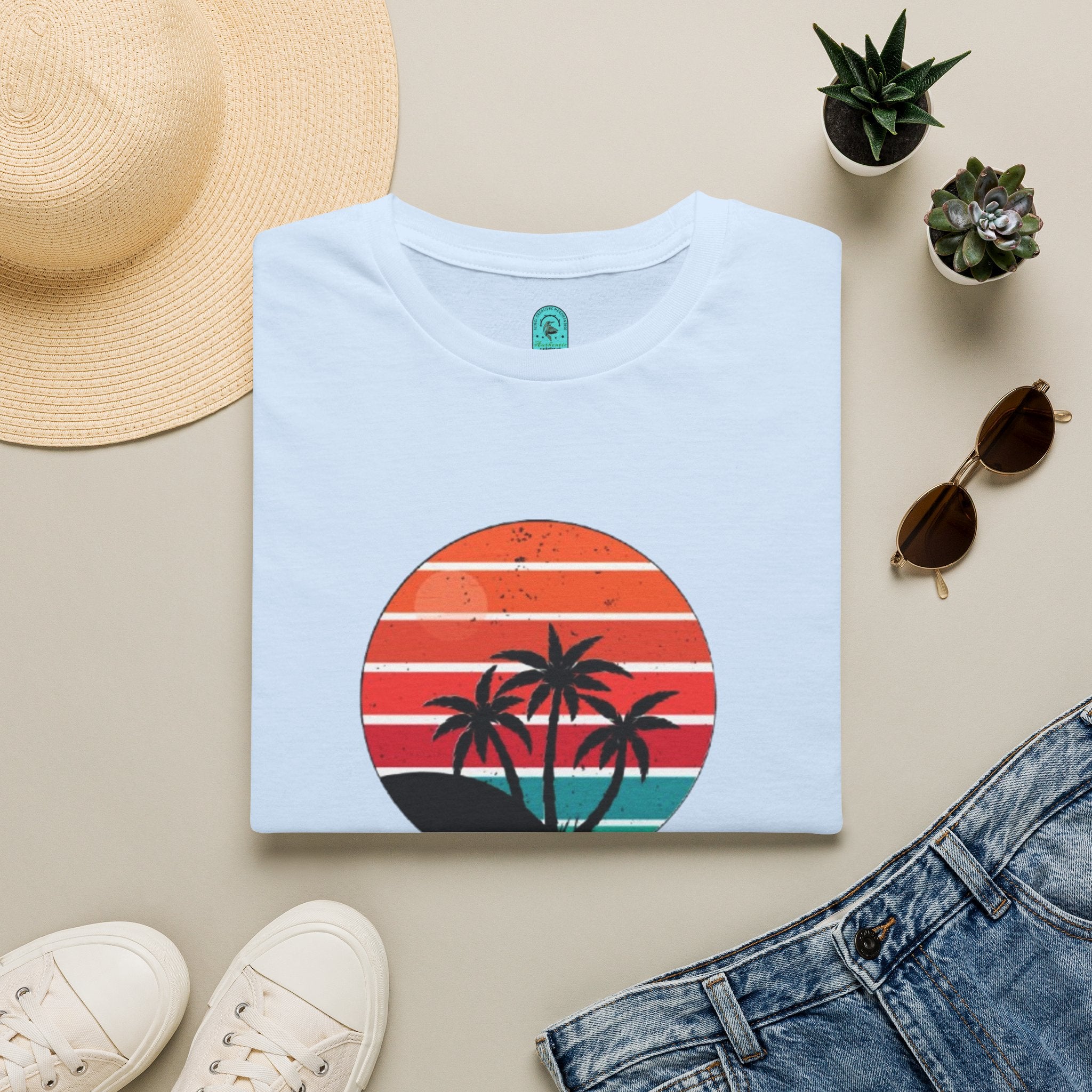 T-Shirt — Retro Sunset Palm Beach Please Tee