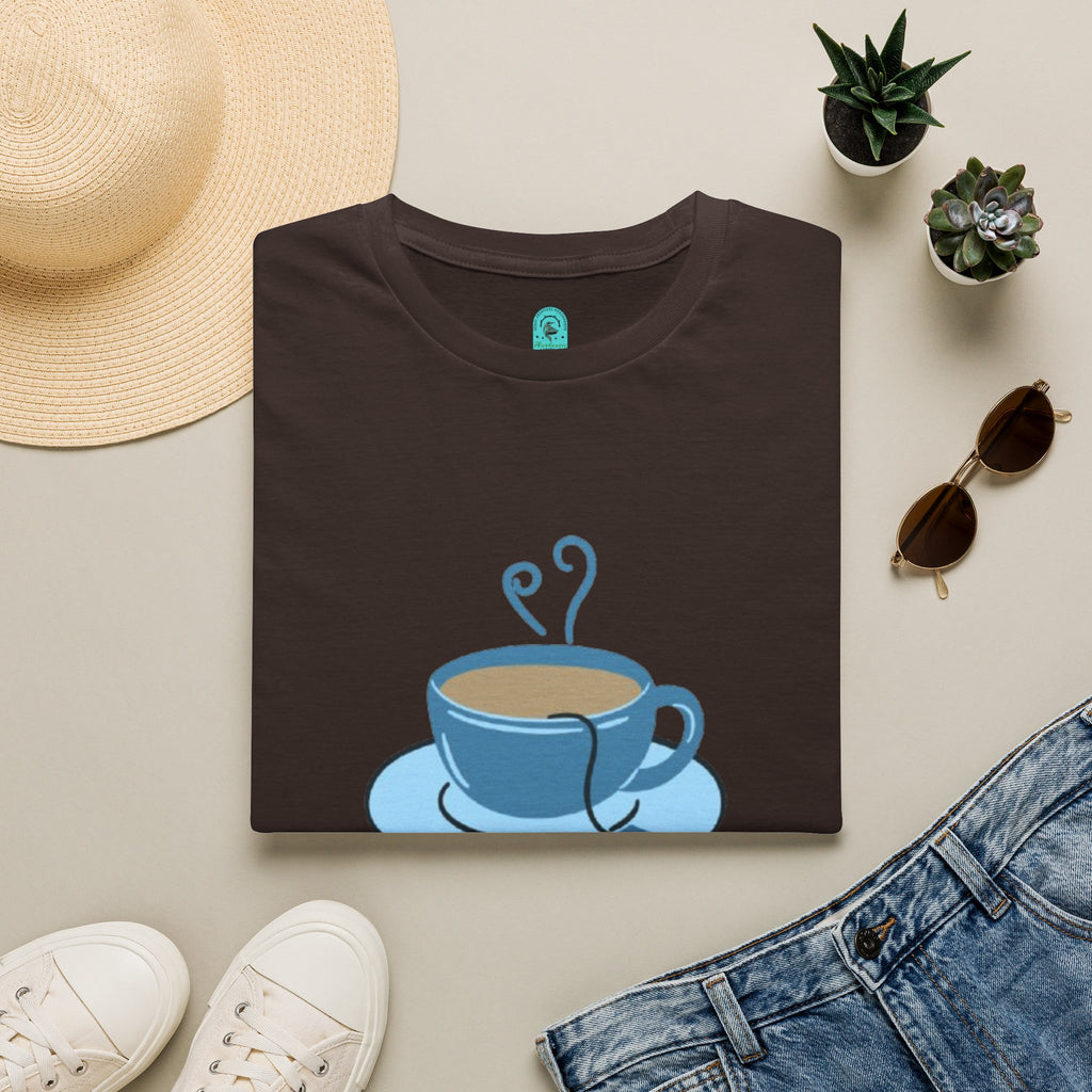 T-Shirt — Blue Coffee Cup "News Time" Graphic