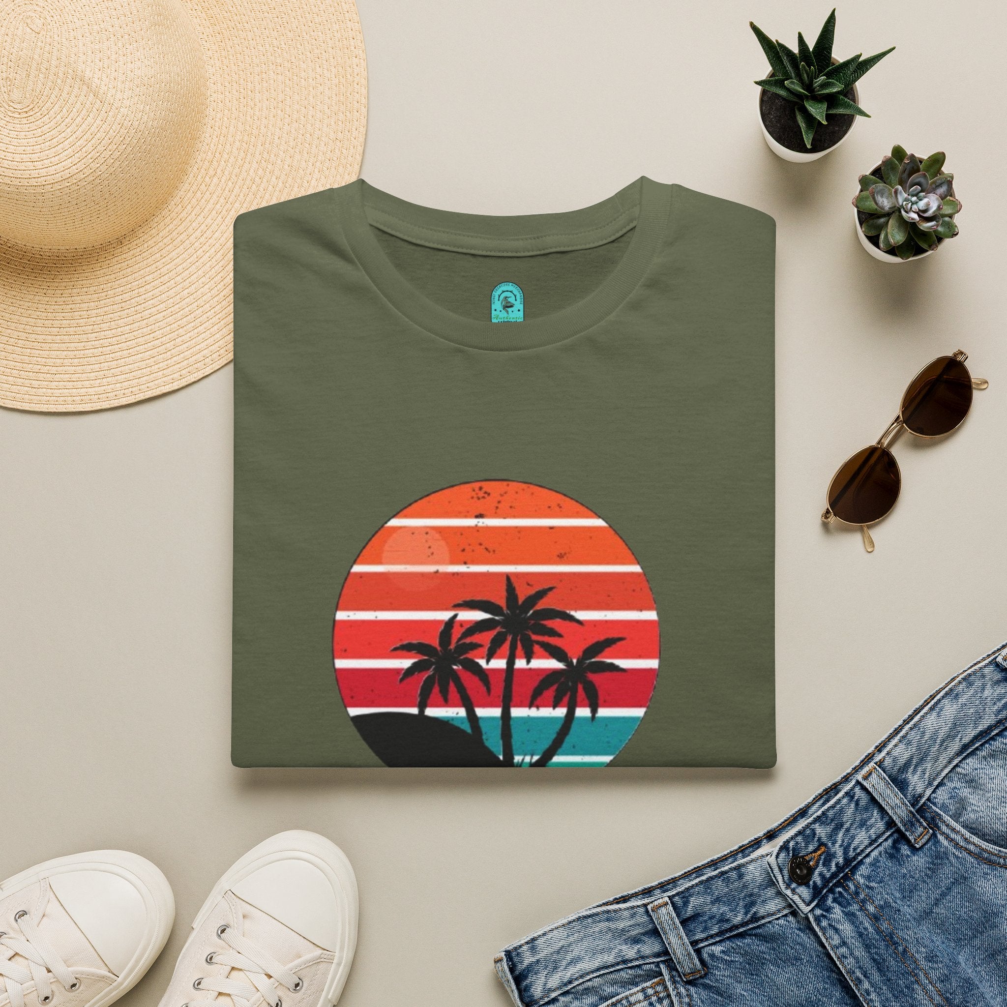 T-Shirt — Retro Sunset Palm Beach Please Tee