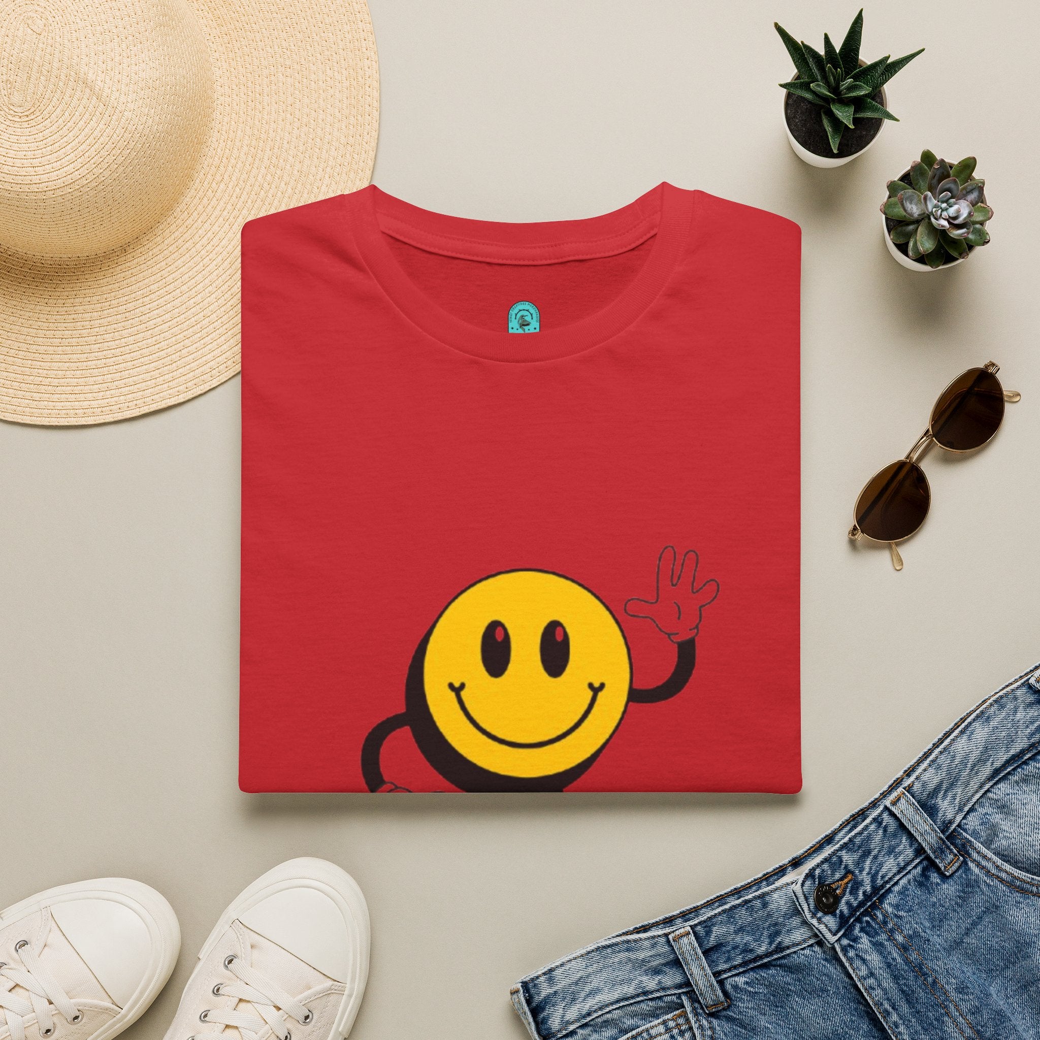 Smiley Waving T‑Shirt — Retro Happy Face Graphic Tee