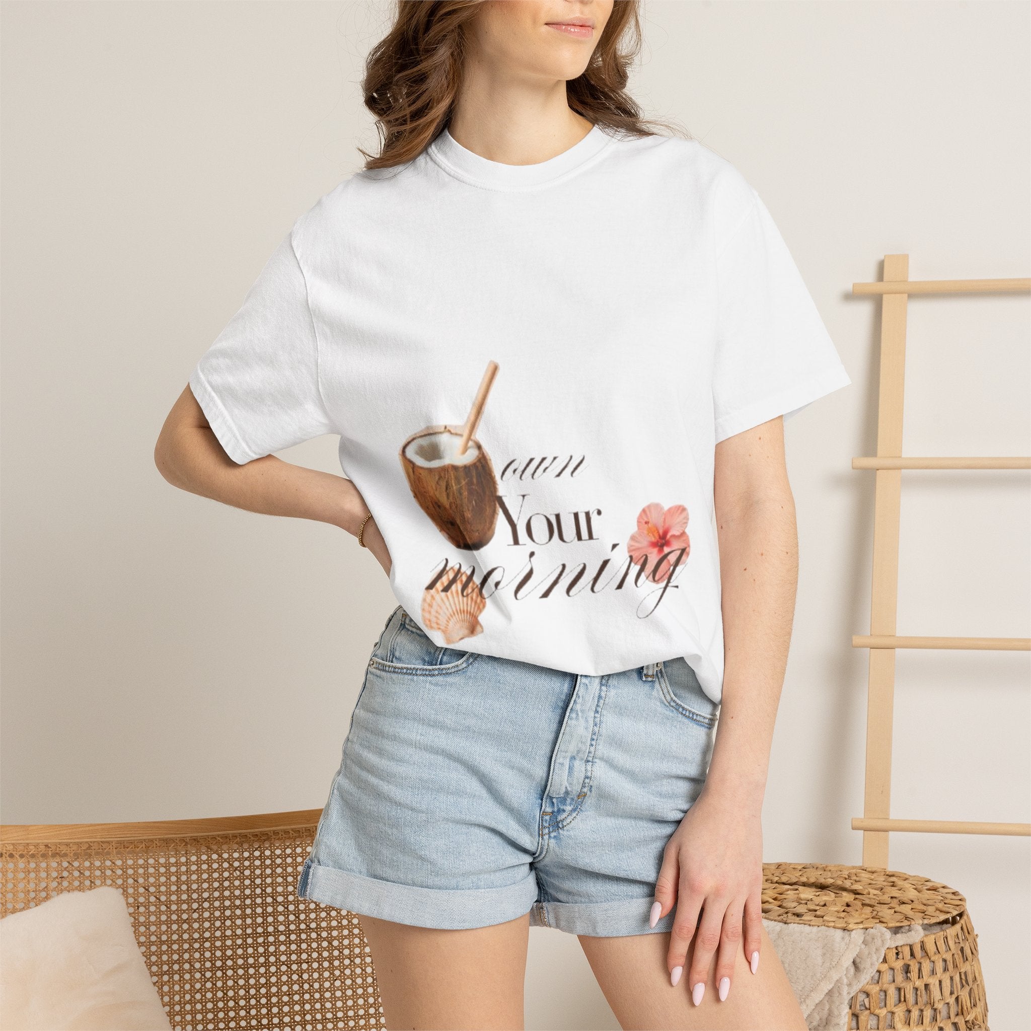T-Shirt - 'Savor Your Morning' Coconut Coffee & Floral Graphic Tee
