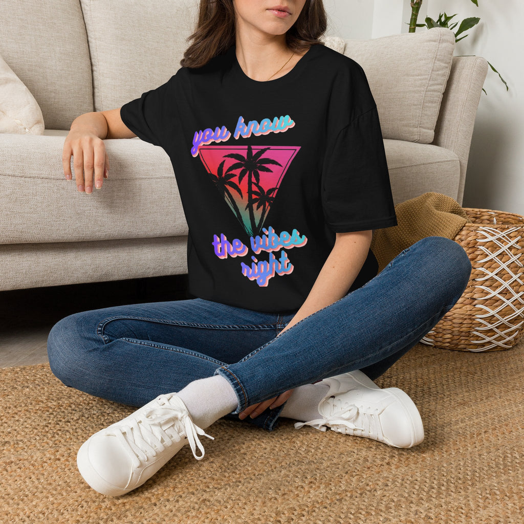 T-Shirt — "You Know the Vibes Right" Retro Palm Sunset Graphic Tee