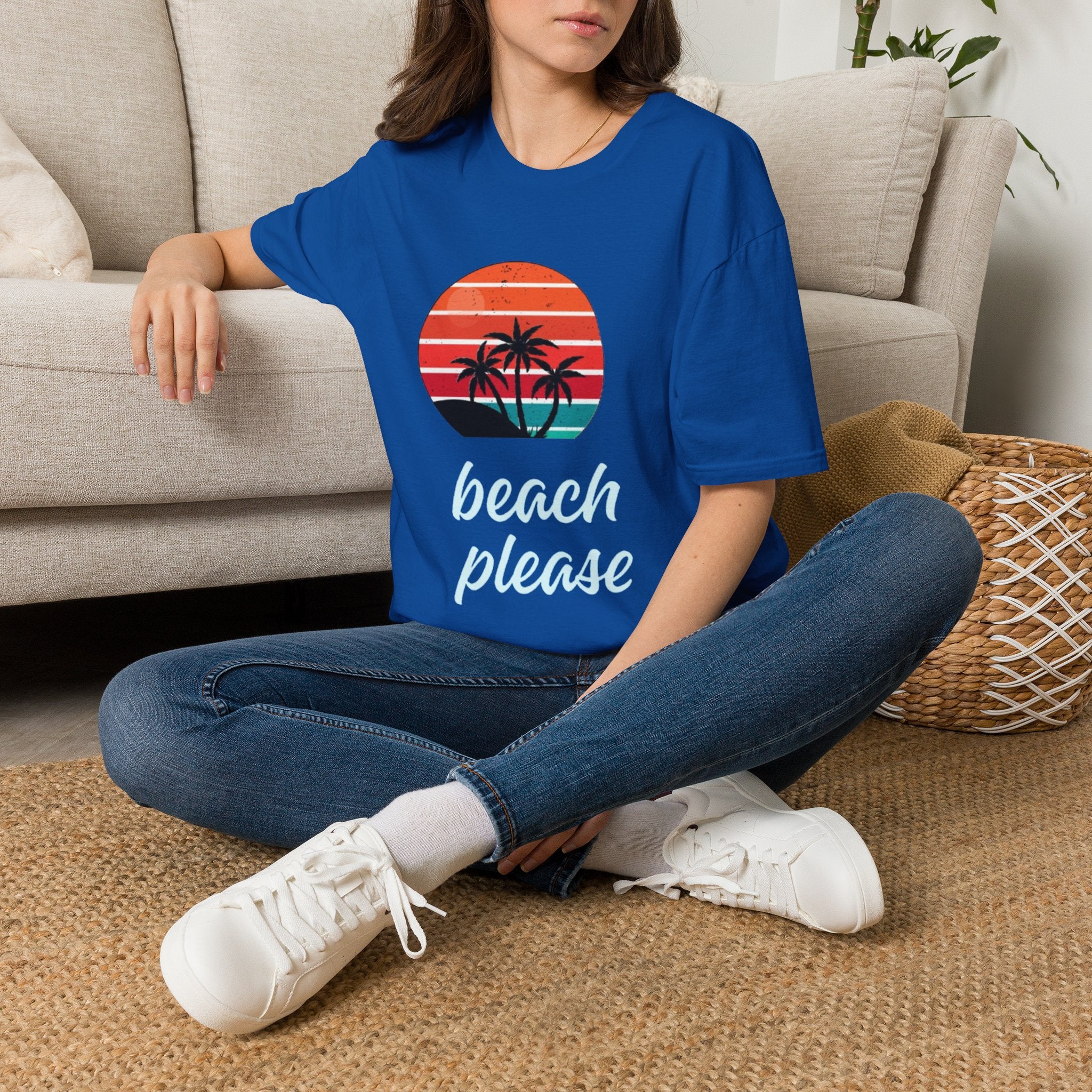 T-Shirt — Retro Sunset Palm Beach Please Tee