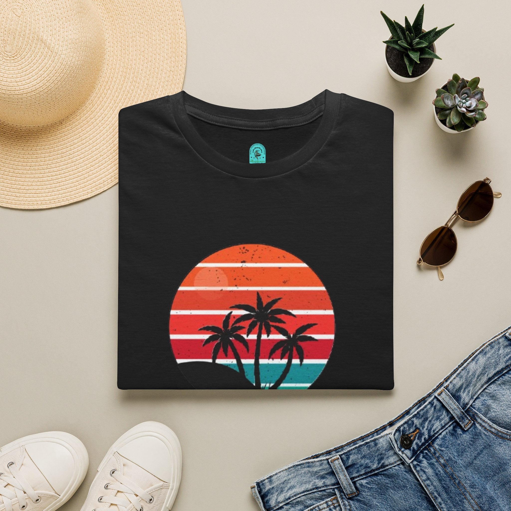 T-Shirt — Retro Sunset Palm Beach Please Tee