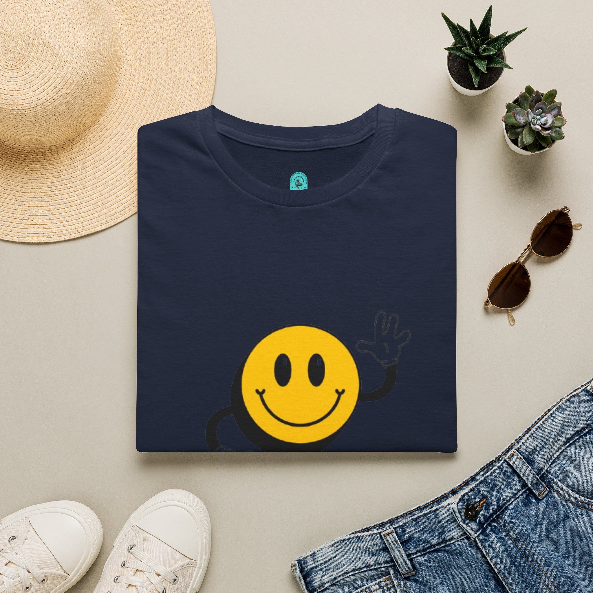 Smiley Waving T‑Shirt — Retro Happy Face Graphic Tee