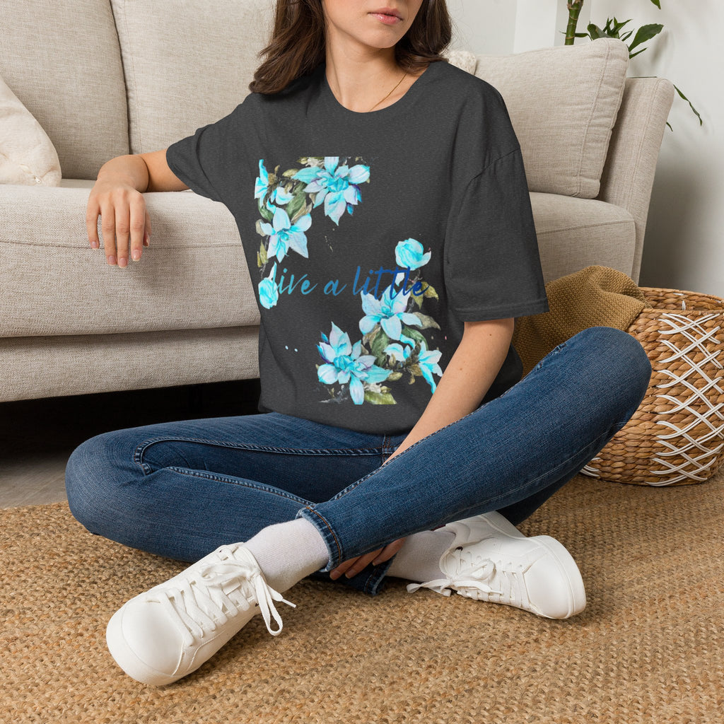 Floral 'Give a Little' Tee – Blue Watercolor Flower T-Shirt