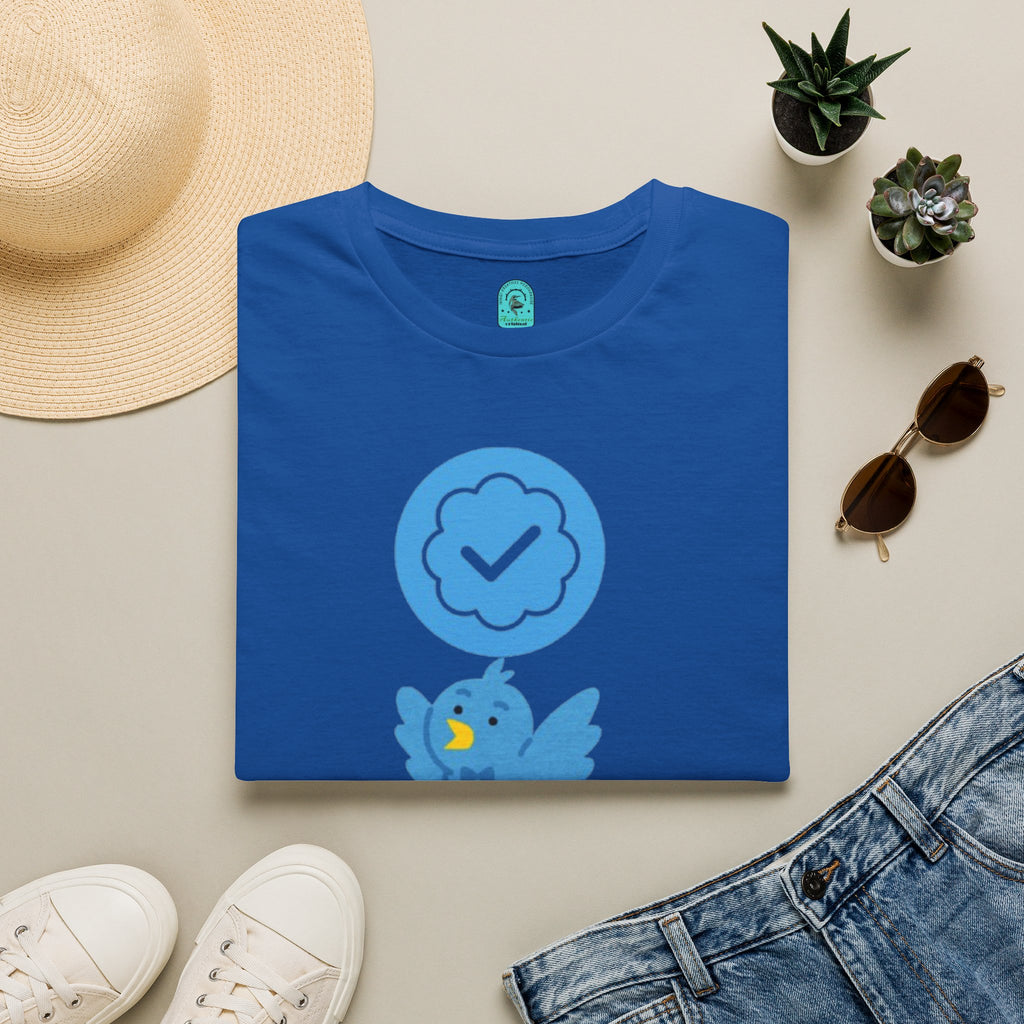 Verified Blue Bird T-Shirt — Social Media Checkmark & Hashtag Graphic Tee