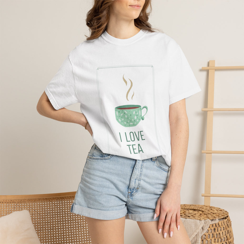 I Love Tea Graphic T-Shirt — Cute Green Teacup Tee for Tea Lovers