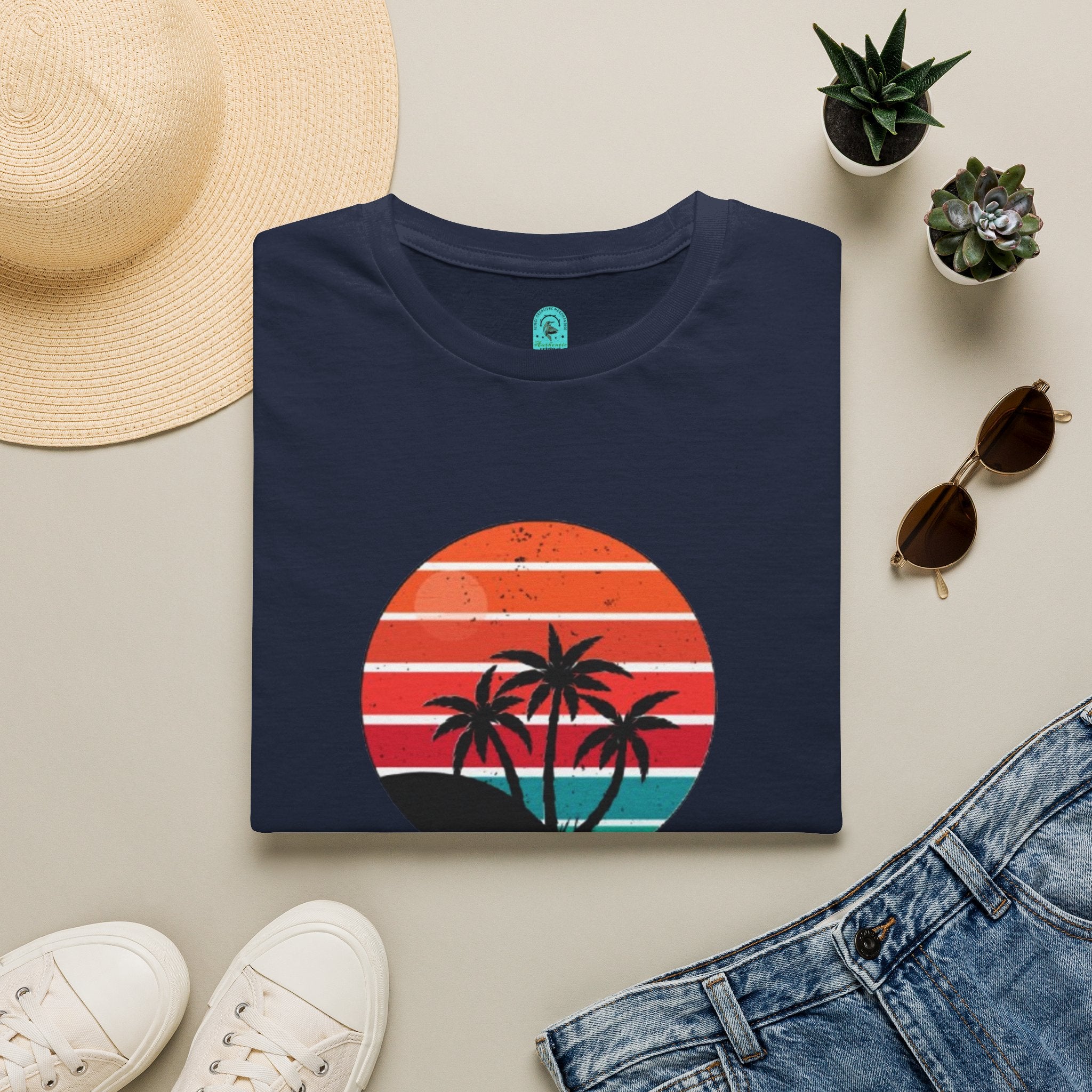 T-Shirt — Retro Sunset Palm Beach Please Tee