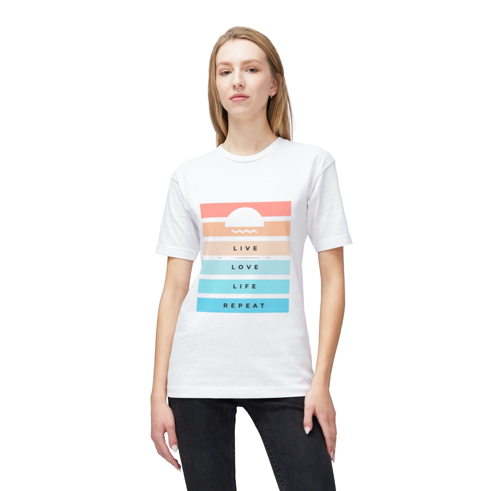 Live Love Life Repeat T-Shirt — Retro Sunset Striped Tee