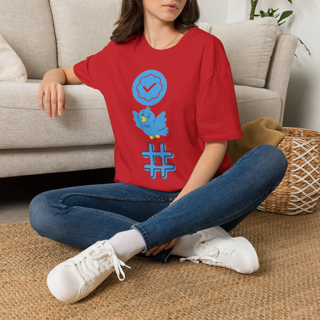 Verified Blue Bird T-Shirt — Social Media Checkmark & Hashtag Graphic Tee