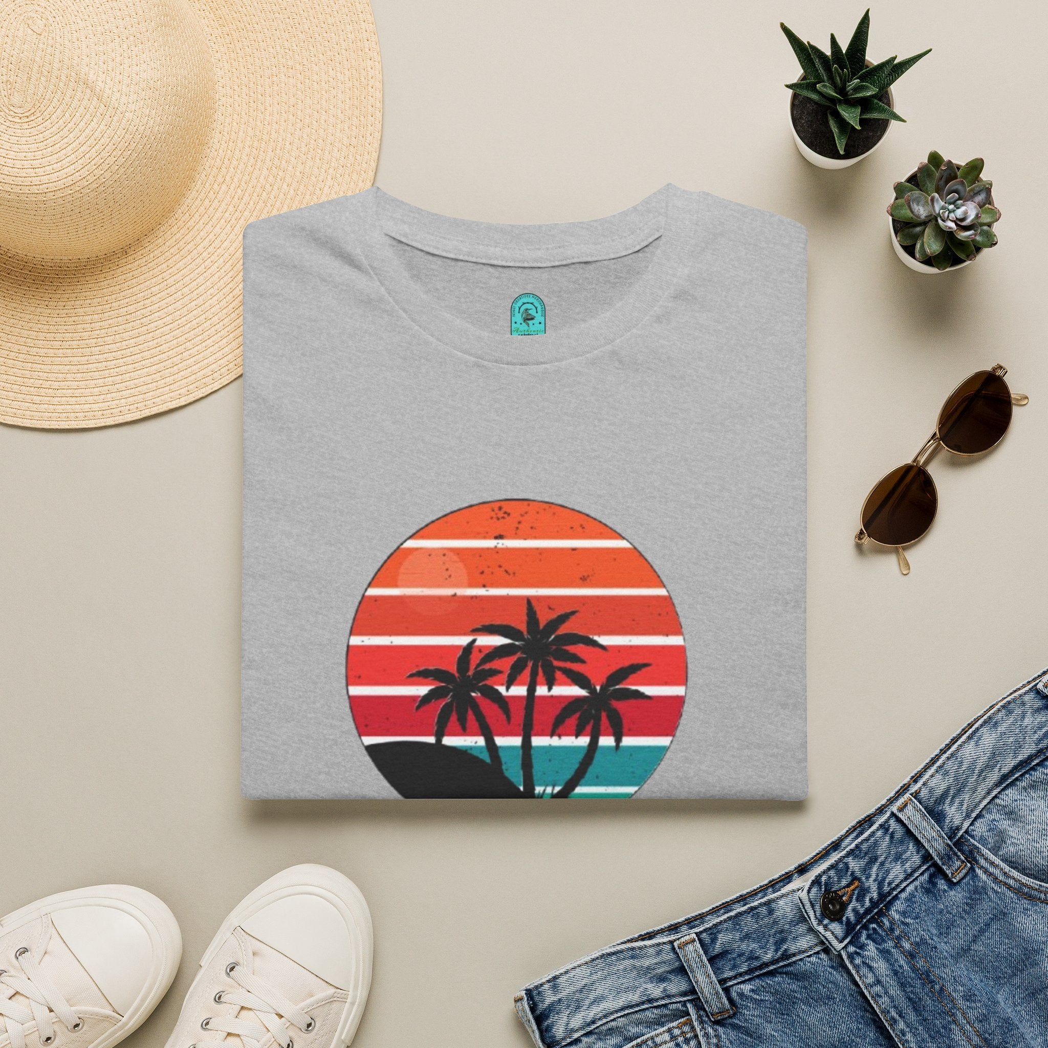 T-Shirt — Retro Sunset Palm Beach Please Tee