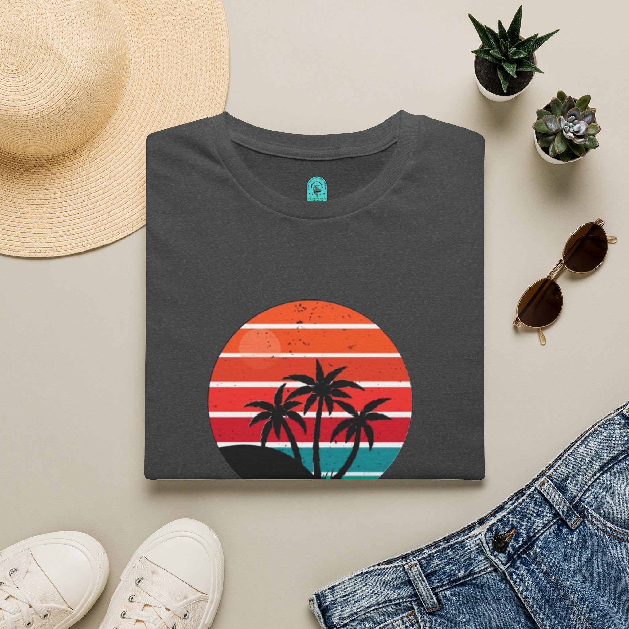 T-Shirt — Retro Sunset Palm Beach Please Tee