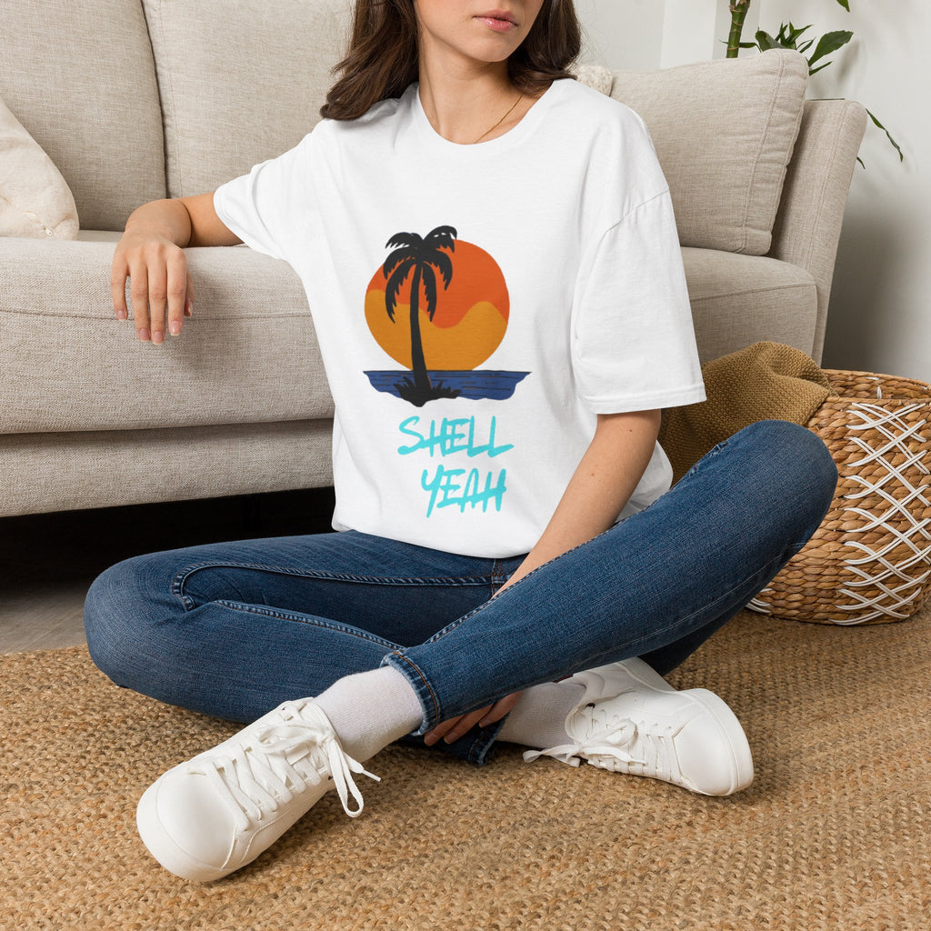 Palm Sunset T-Shirt — “Shell Yeah” Beach Vibes Tee