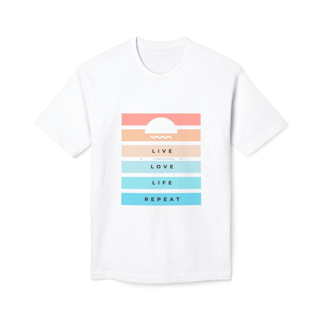 Live Love Life Repeat T-Shirt — Retro Sunset Striped Tee