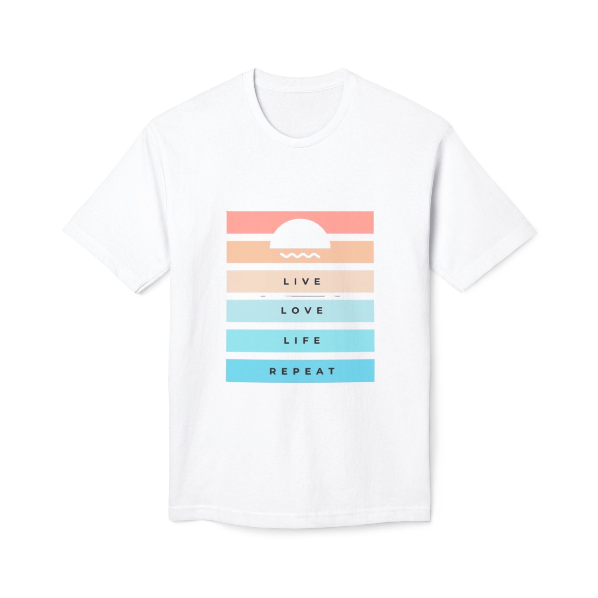 Live Love Life Repeat T-Shirt — Retro Sunset Striped Tee