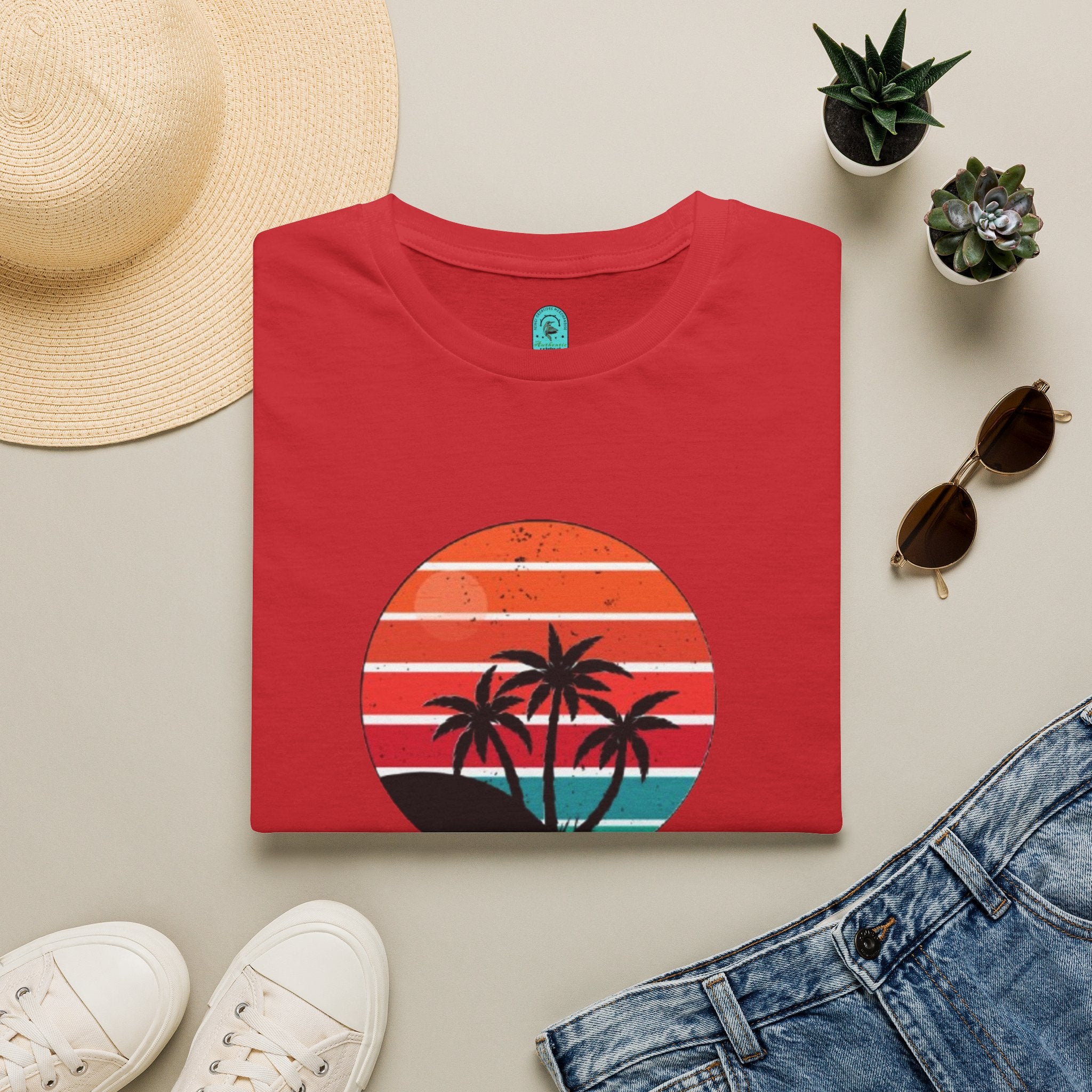 T-Shirt — Retro Sunset Palm Beach Please Tee
