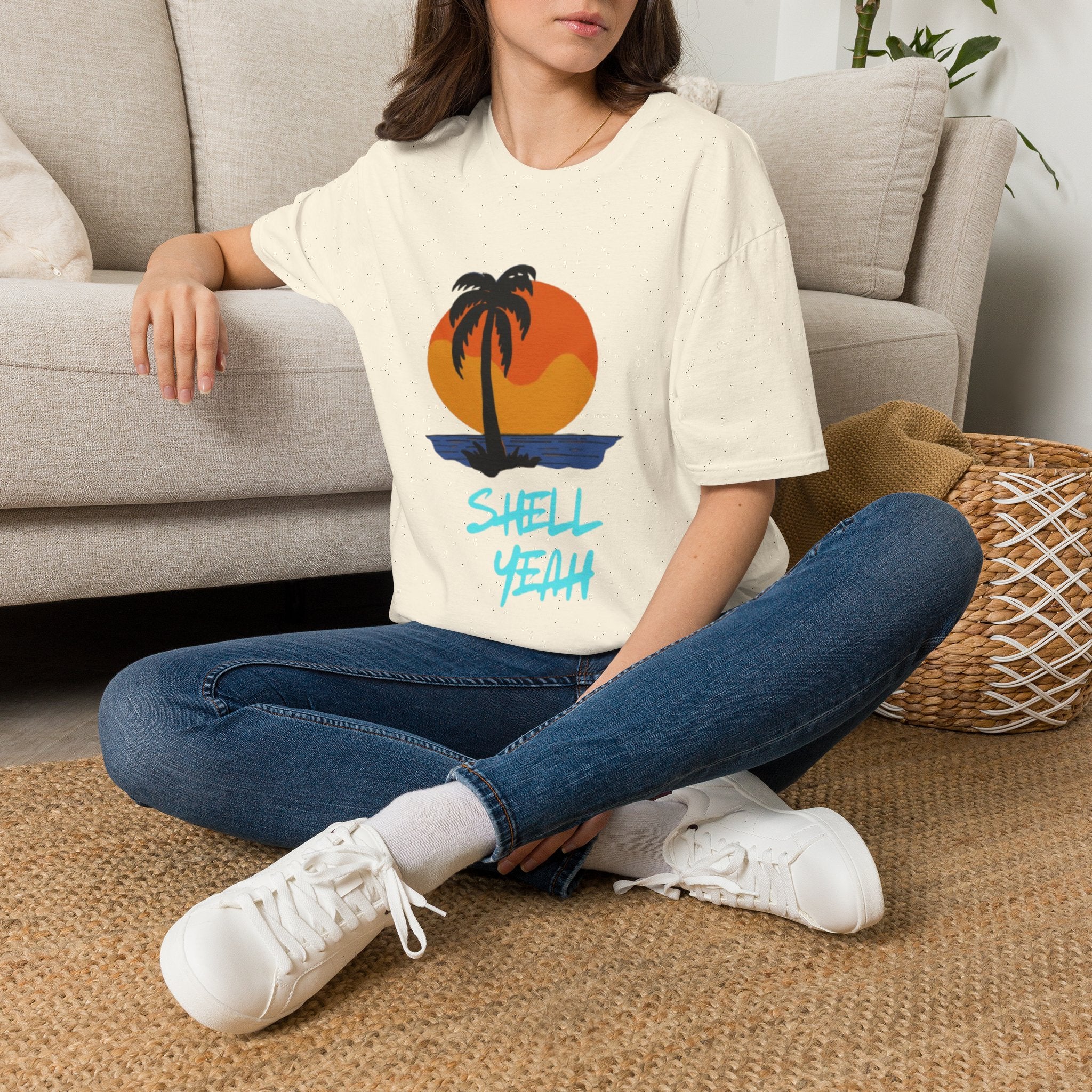 Palm Sunset T-Shirt — “Shell Yeah” Beach Vibes Tee