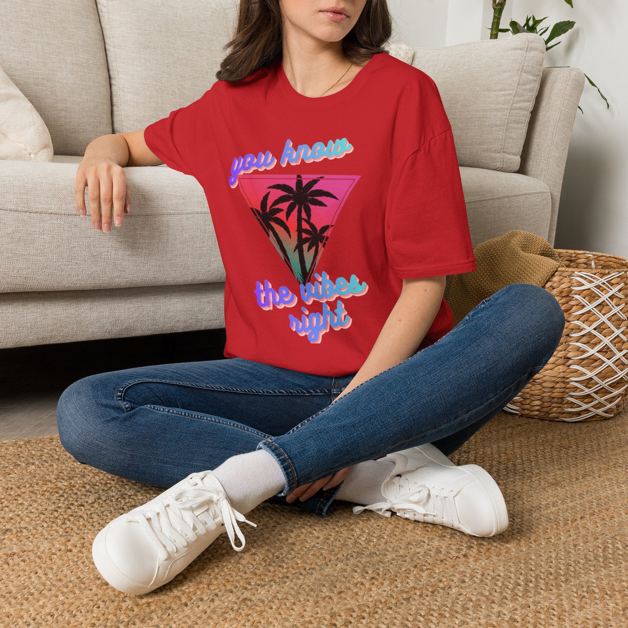 T-Shirt — "You Know the Vibes Right" Retro Palm Sunset Graphic Tee