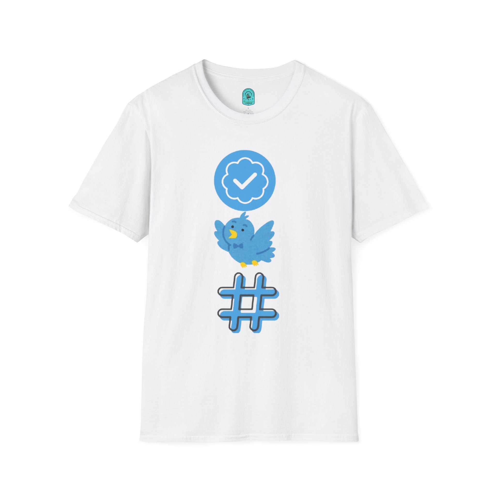 Verified Blue Bird T-Shirt — Social Media Checkmark & Hashtag Graphic Tee