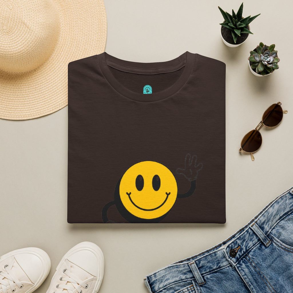 Smiley Waving T‑Shirt — Retro Happy Face Graphic Tee