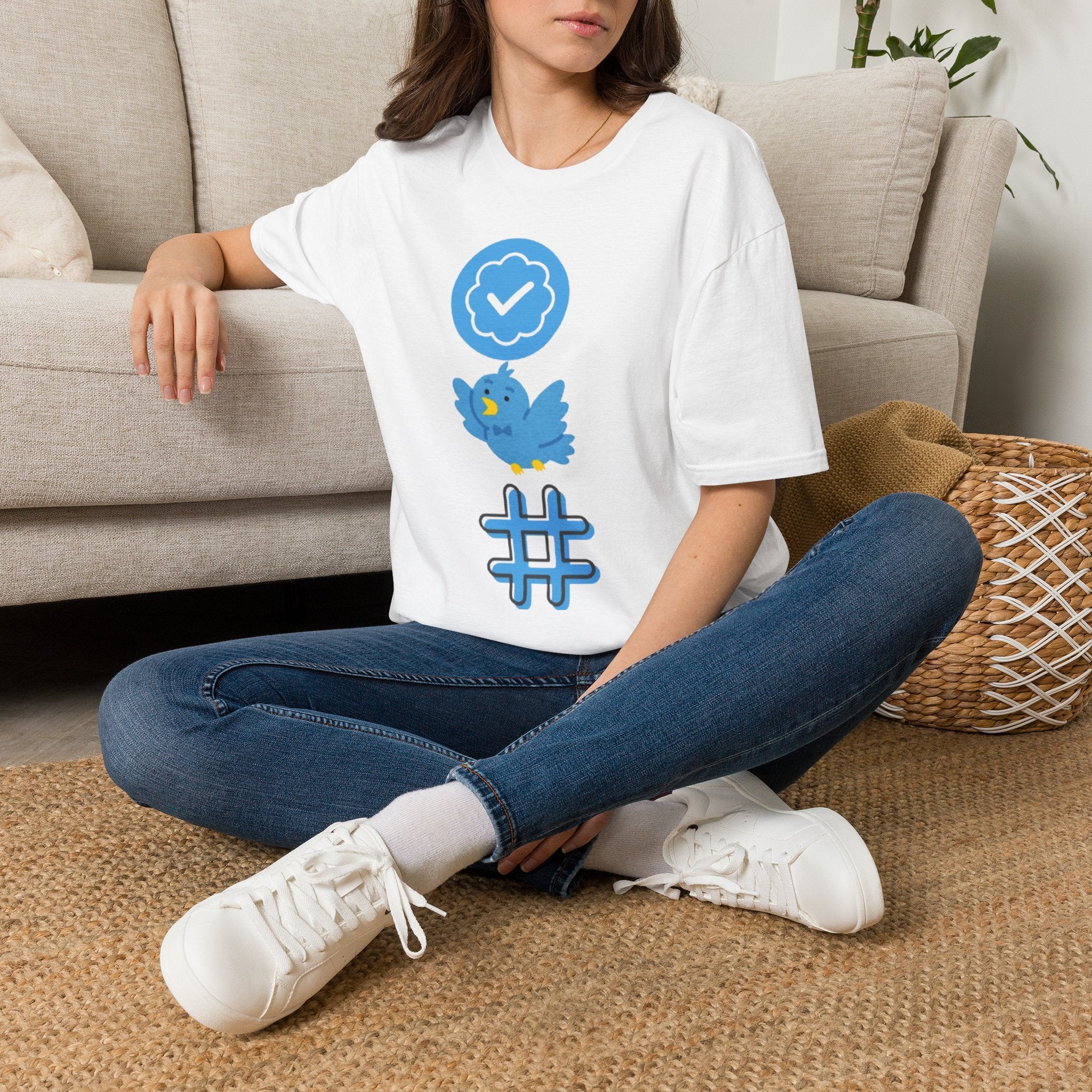 Verified Blue Bird T-Shirt — Social Media Checkmark & Hashtag Graphic Tee