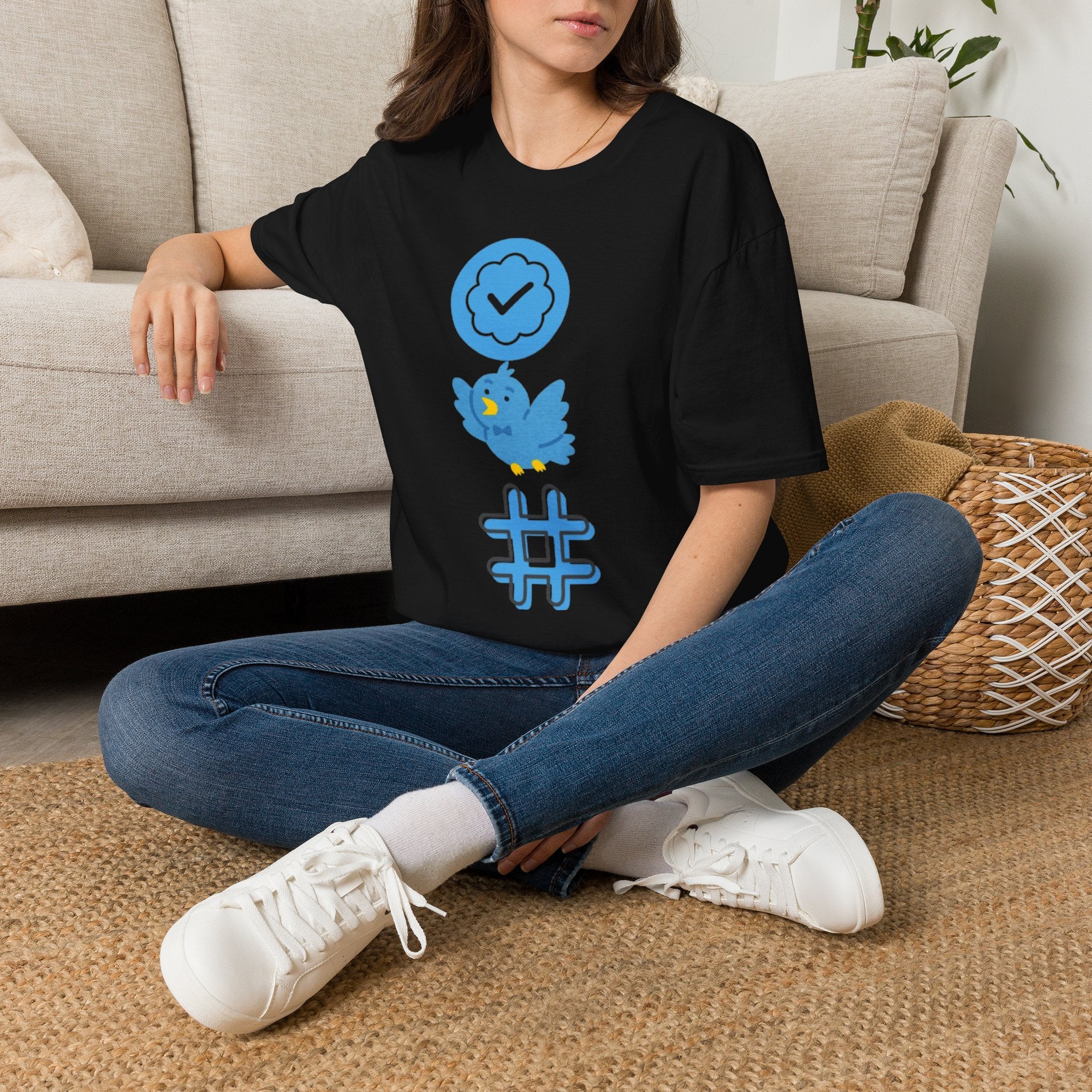 Verified Blue Bird T-Shirt — Social Media Checkmark & Hashtag Graphic Tee