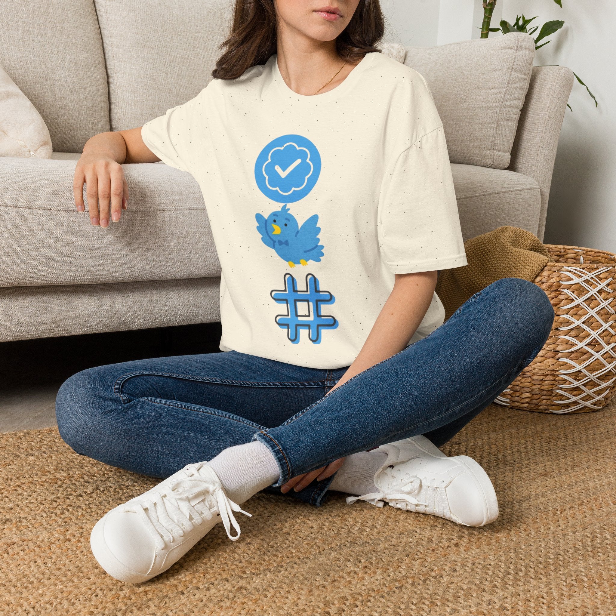 Verified Blue Bird T-Shirt — Social Media Checkmark & Hashtag Graphic Tee