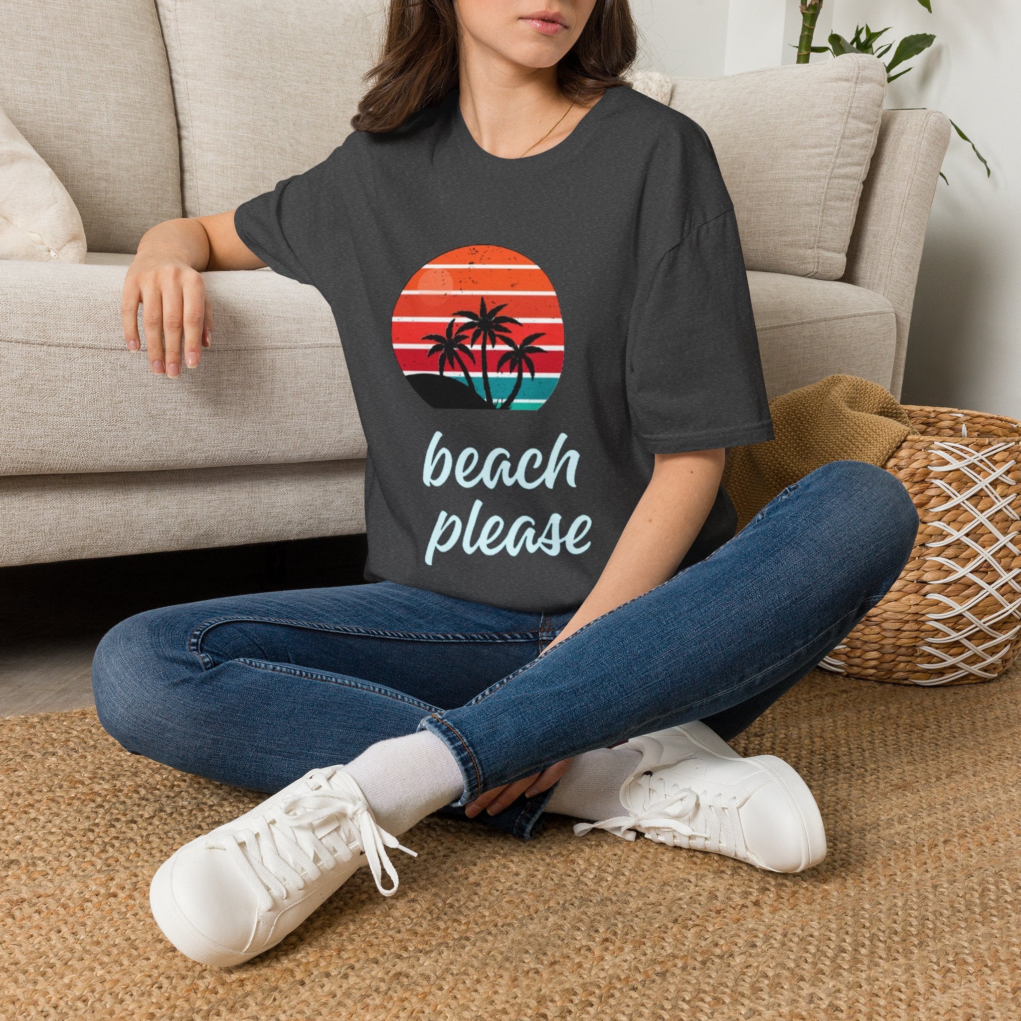 T-Shirt — Retro Sunset Palm Beach Please Tee
